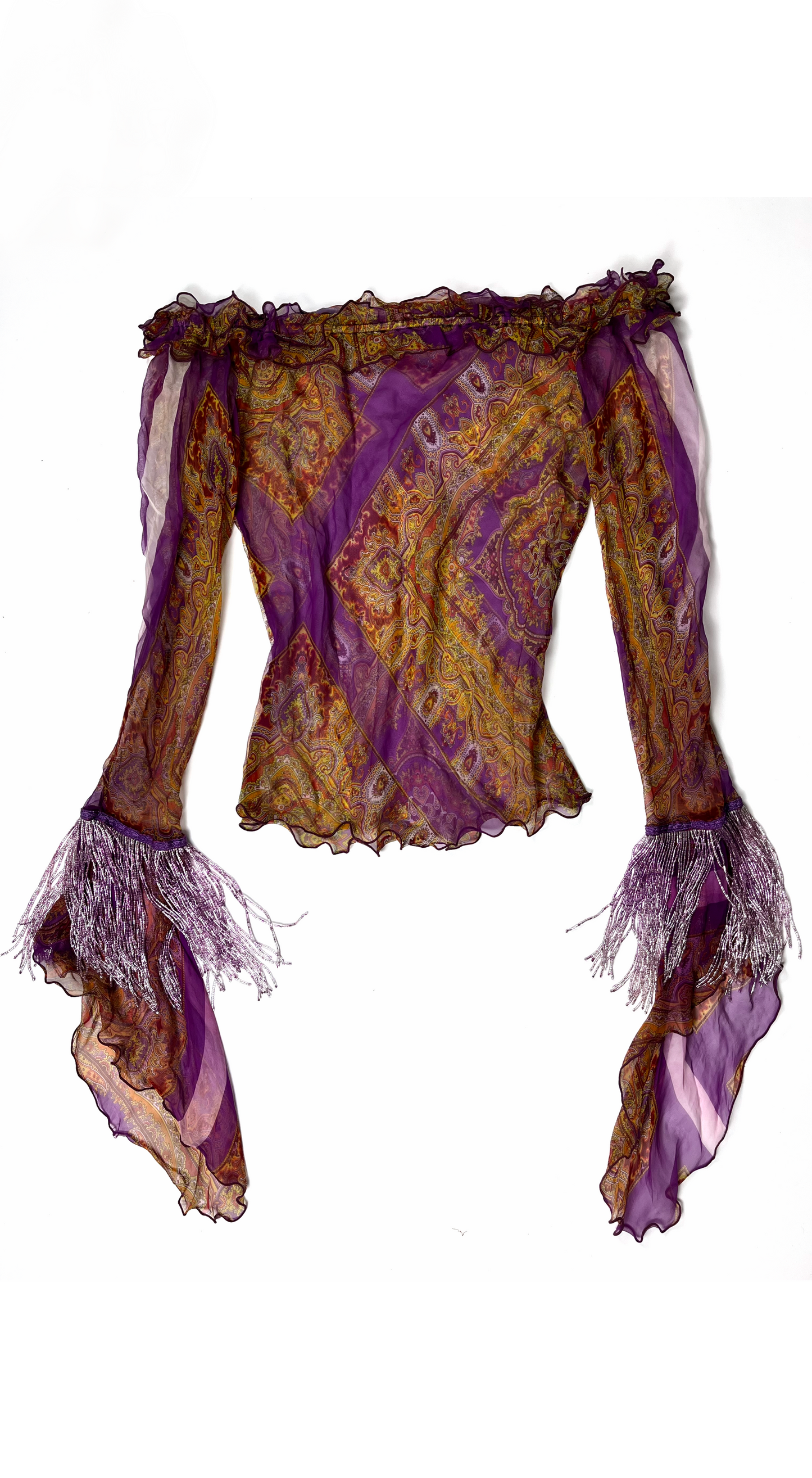 Invest in the Original Voyage 2000s Silk Beaded Off-Shoulder Blouse