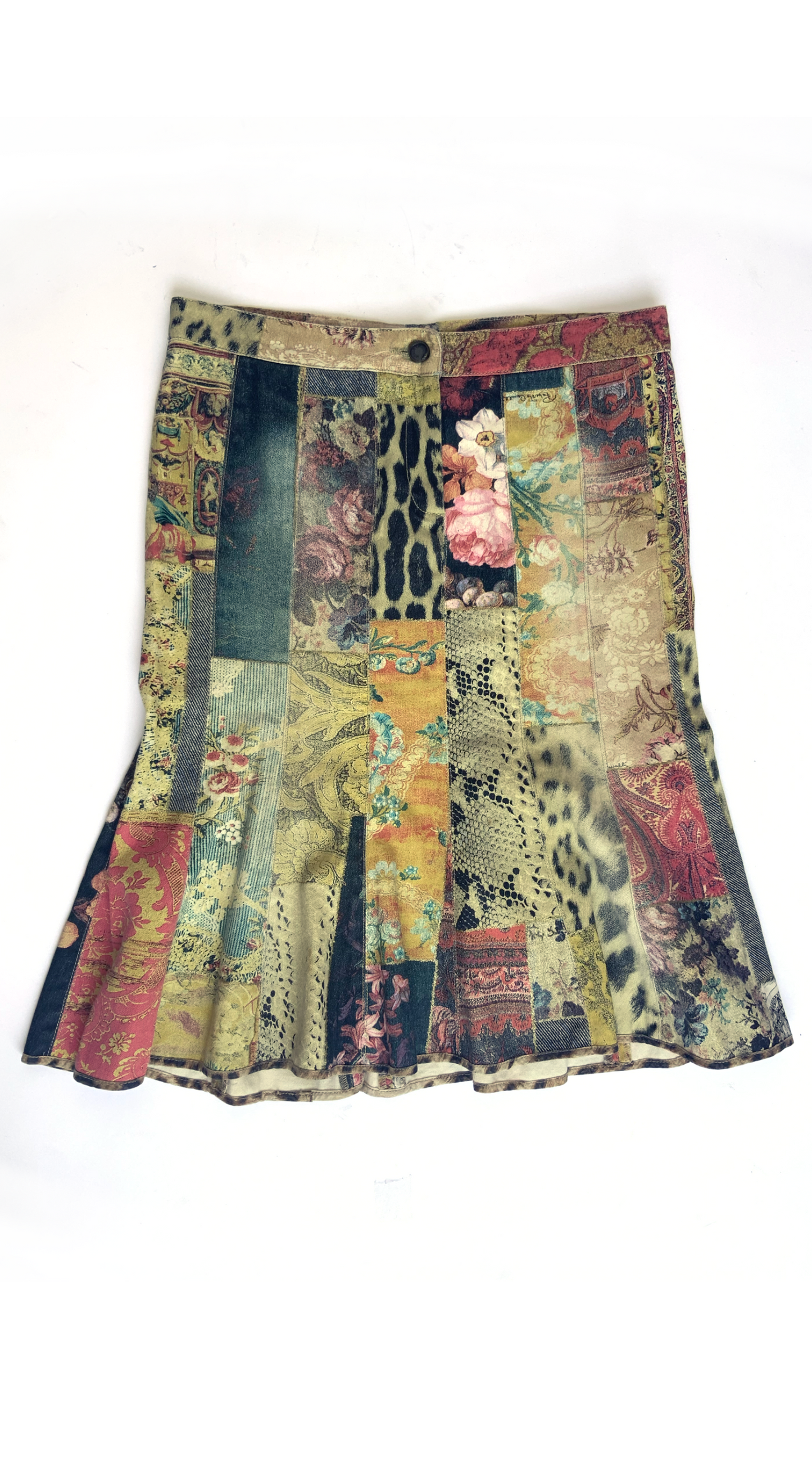 Roberto Cavalli ~ F/W 2002 Denim Patchwork Midi Skirt