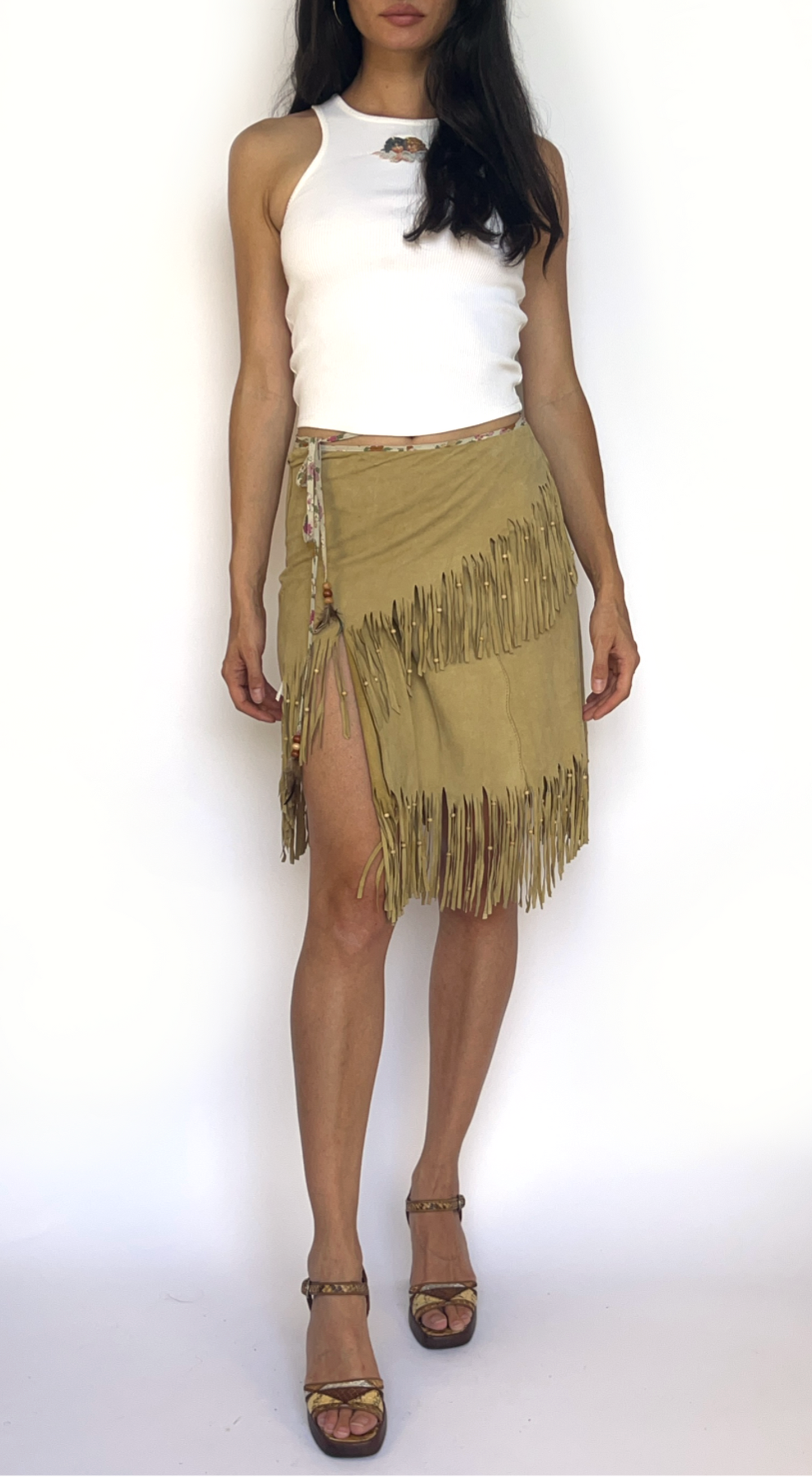 Dolce & Gabbana ~ Vintage 2000s Beige Suede Skirt with Fringes