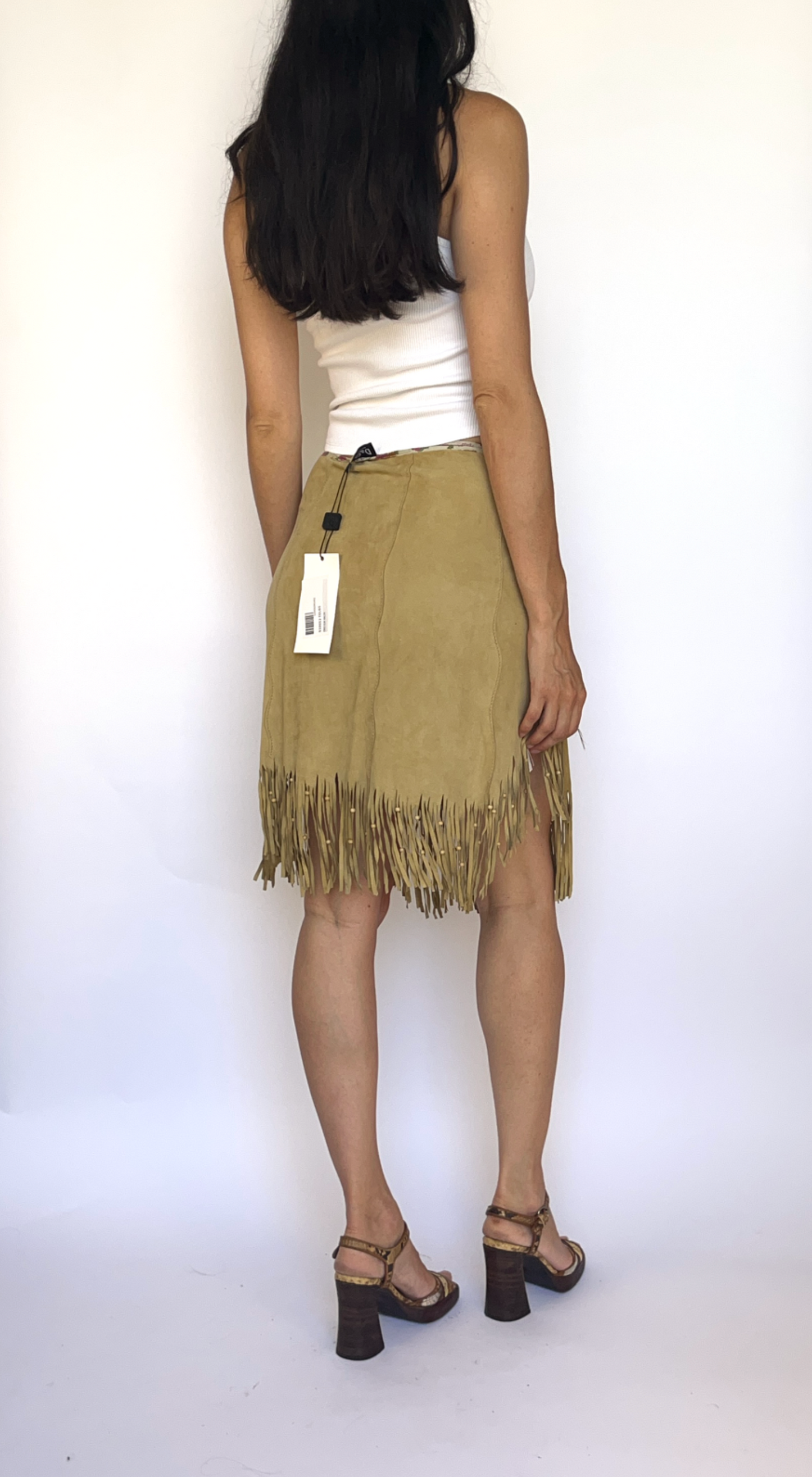 Dolce & Gabbana ~ Vintage 2000s Beige Suede Skirt with Fringes