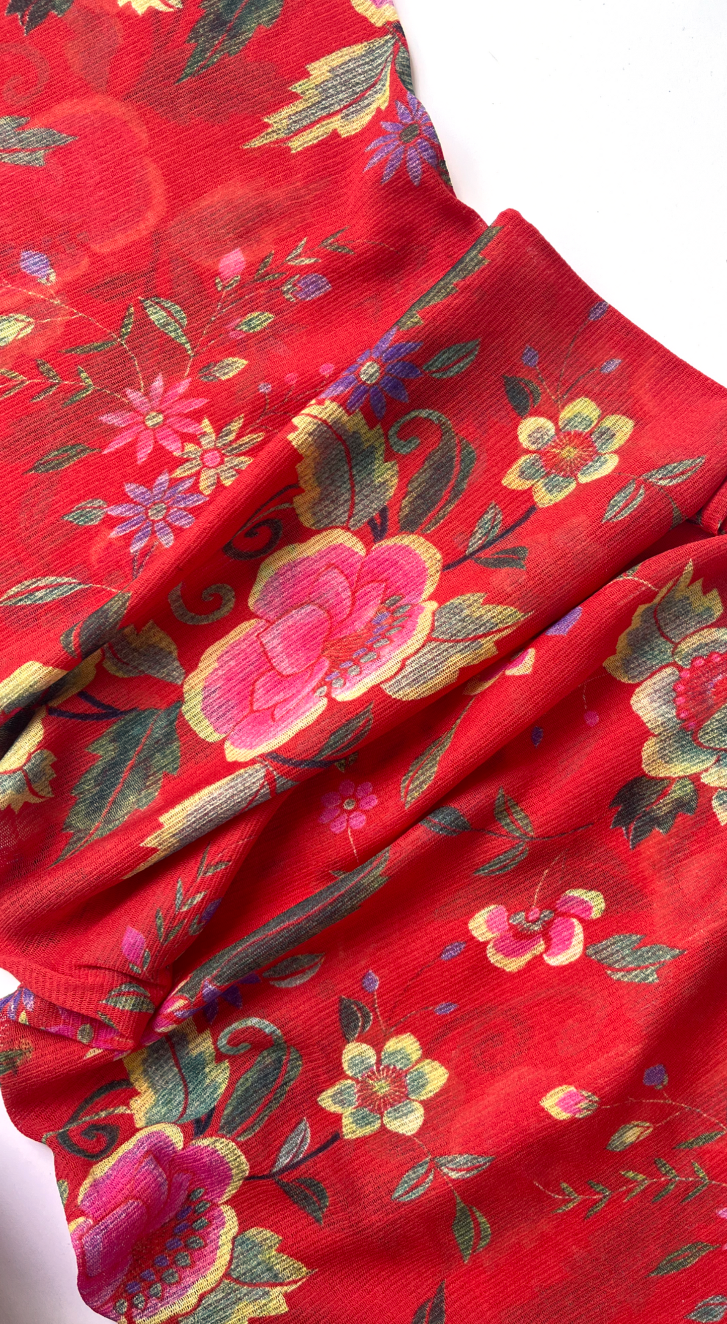 Vivienne Tam ~ 1990s Long Red Floral Mesh Dress