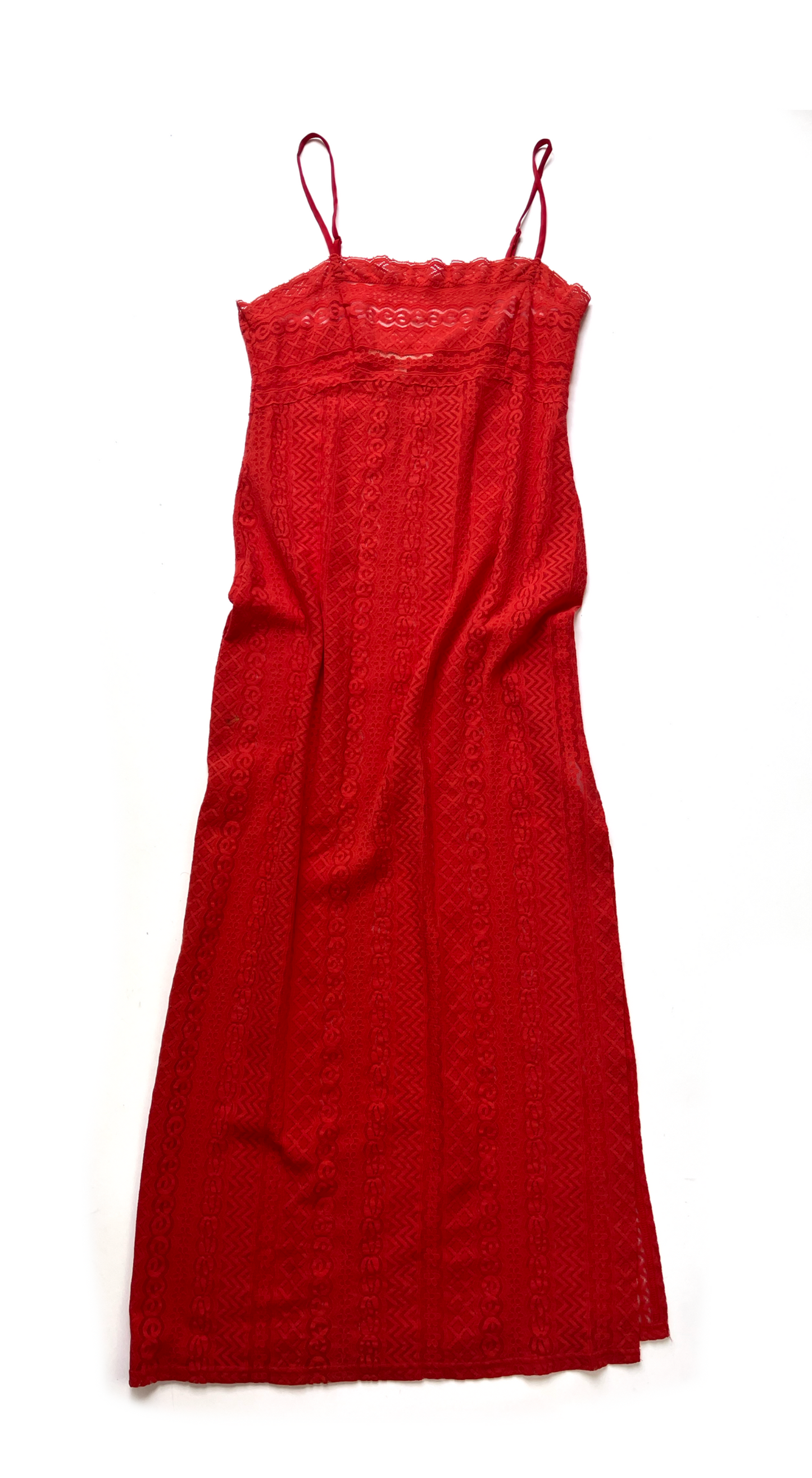 Vivienne Tam ~ 1990s Long Red Floral Mesh Dress