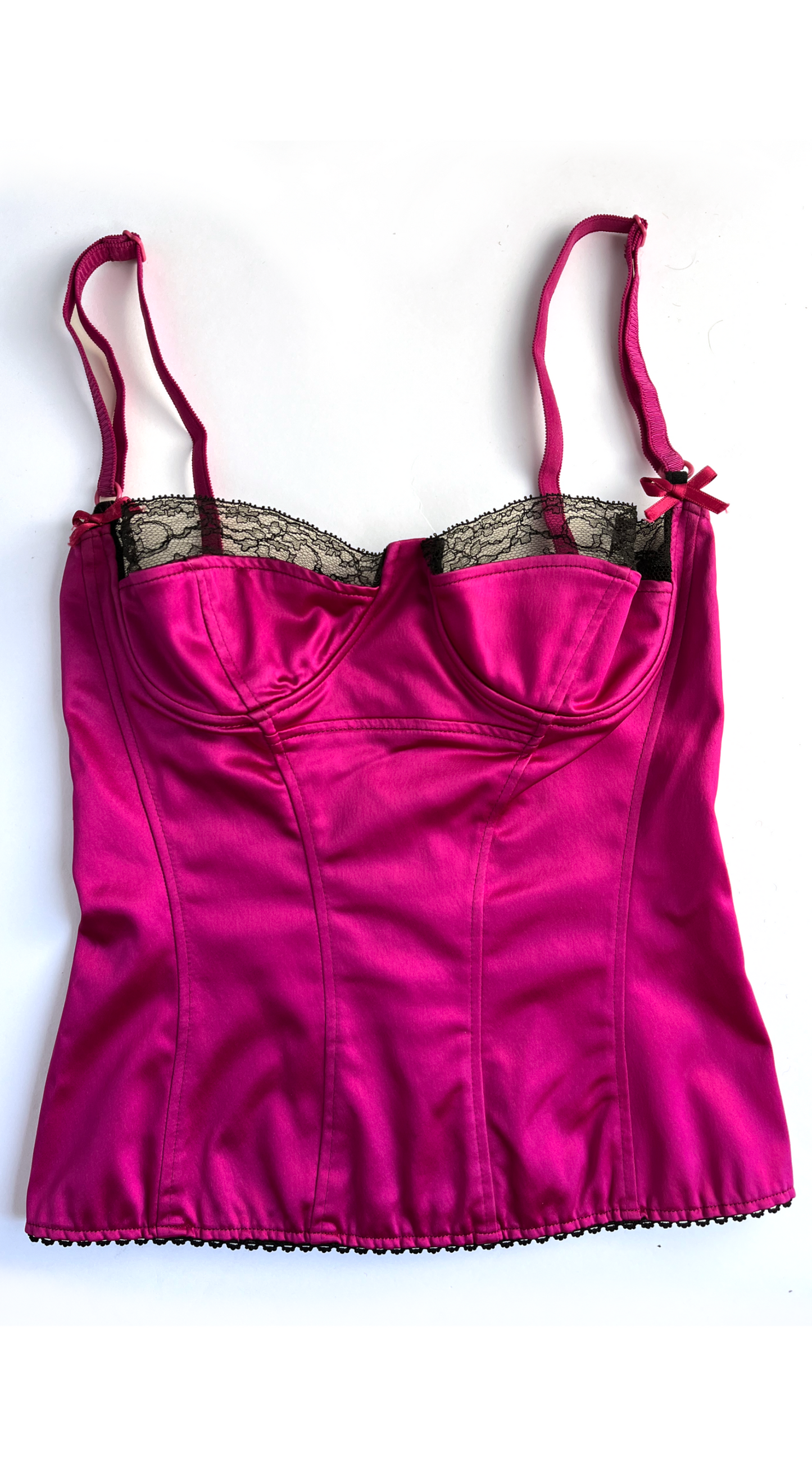 Dolce & Gabbana ~ Y2K Pink Satin Corset with Black Lace