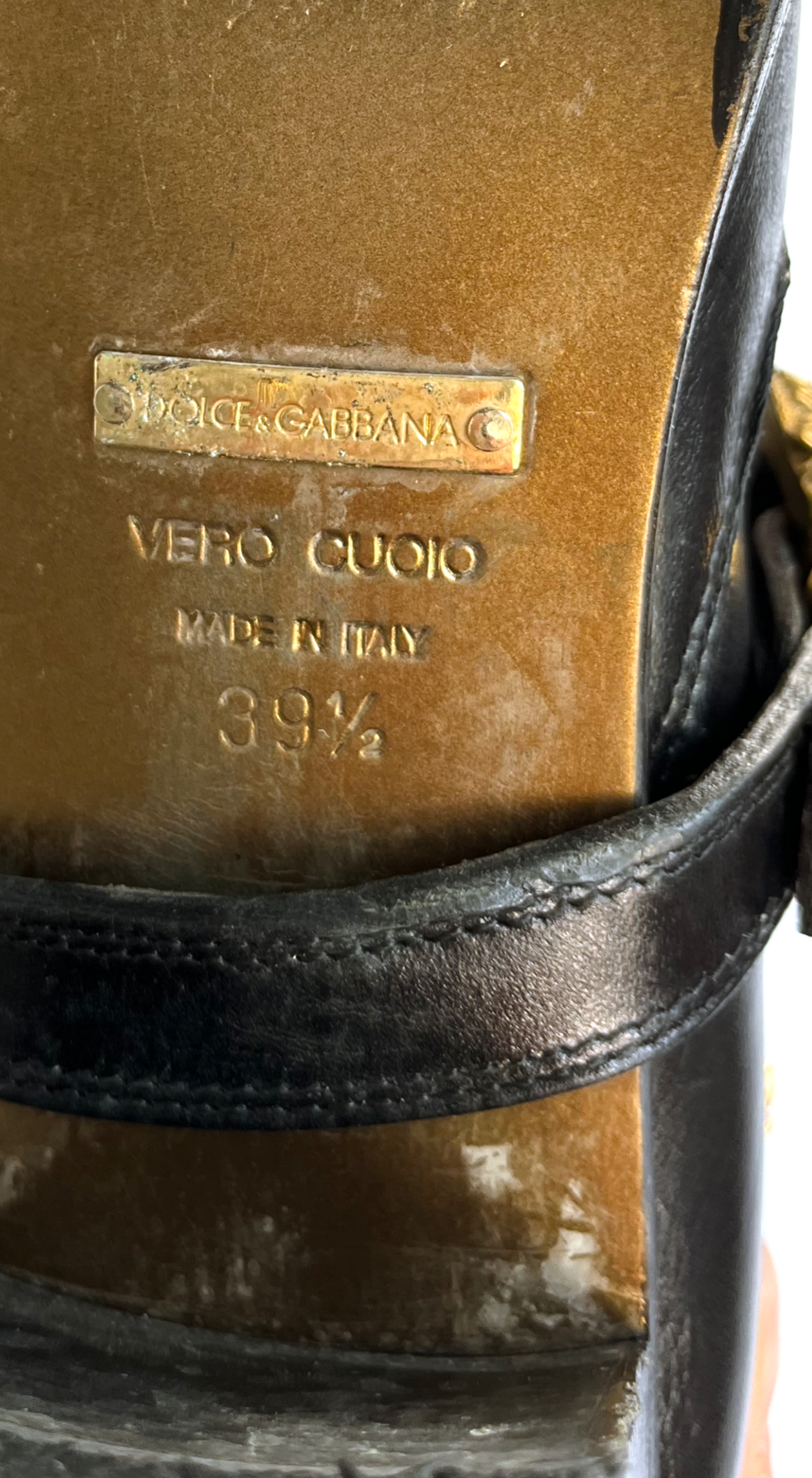Dolce & Gabbana ~ Runway F/W 2006 Black Leather Boots With Gold Baroque Buckle