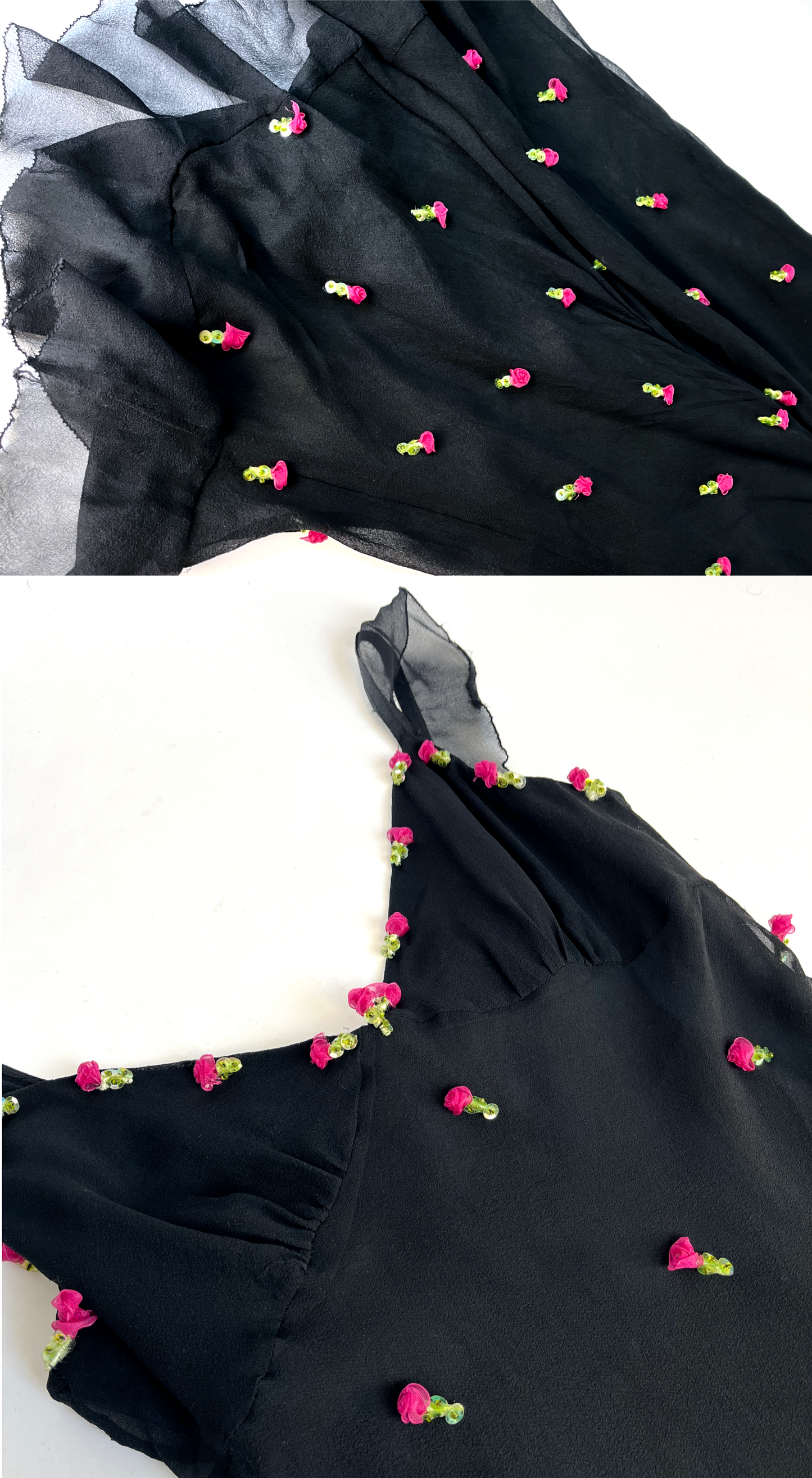Betsey Johnson ~ Vintage Silk Dress with Embellished Rosebuds