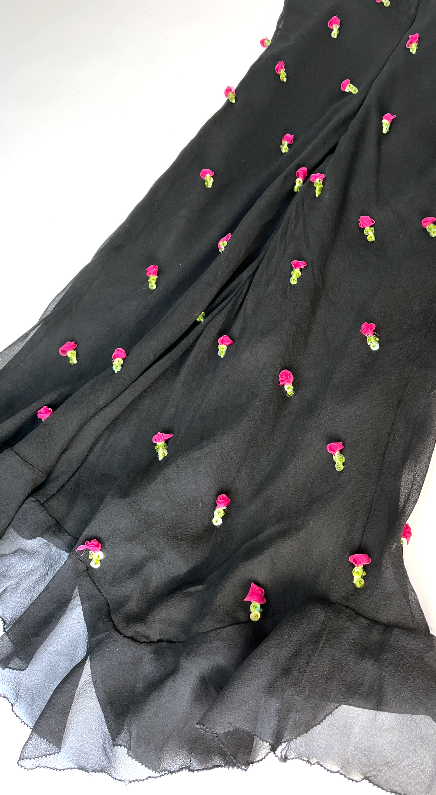 Betsey Johnson ~ Vintage Silk Dress with Embellished Rosebuds
