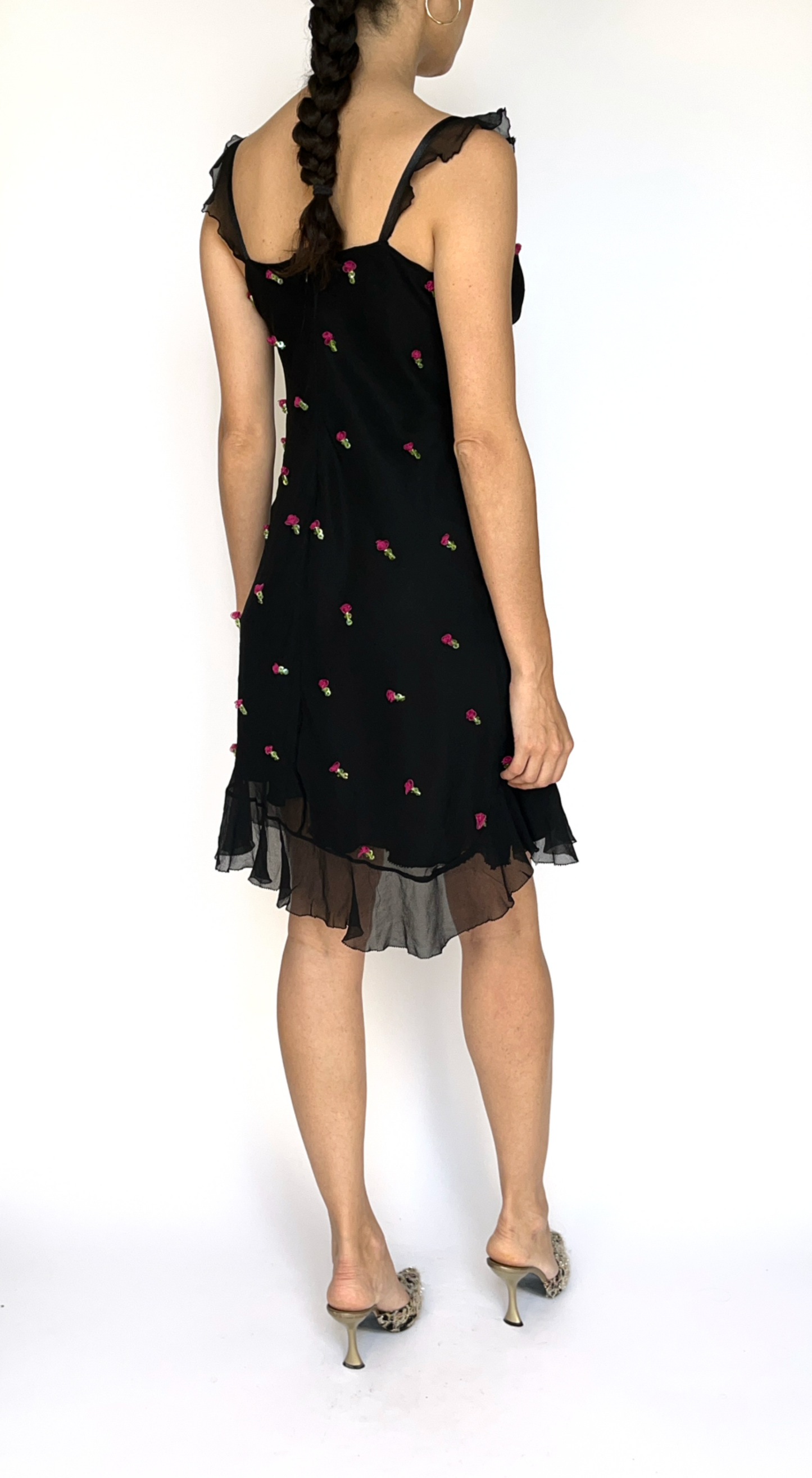 Betsey Johnson ~ Vintage Silk Dress with Embellished Rosebuds