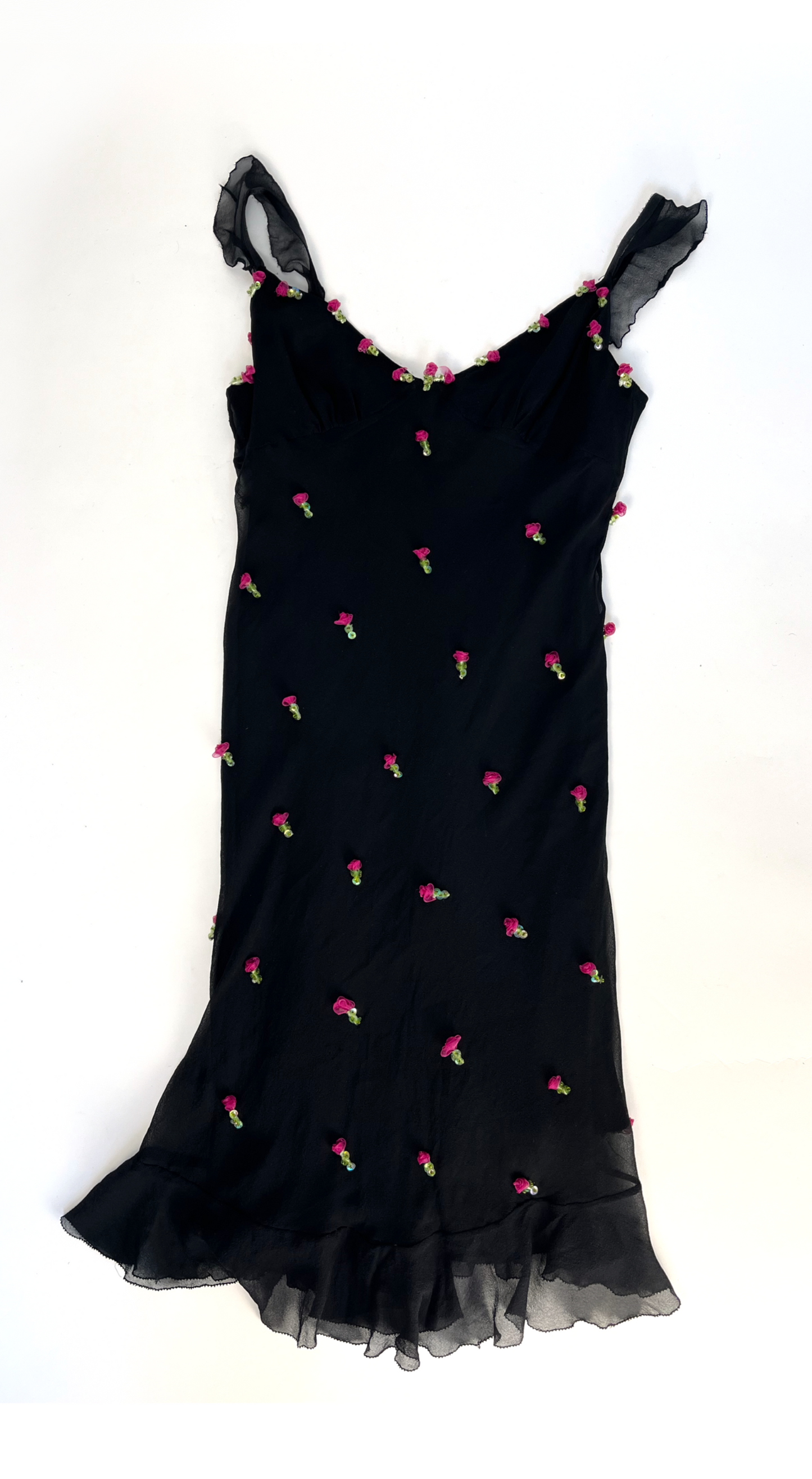 Betsey Johnson ~ Vintage Silk Dress with Embellished Rosebuds