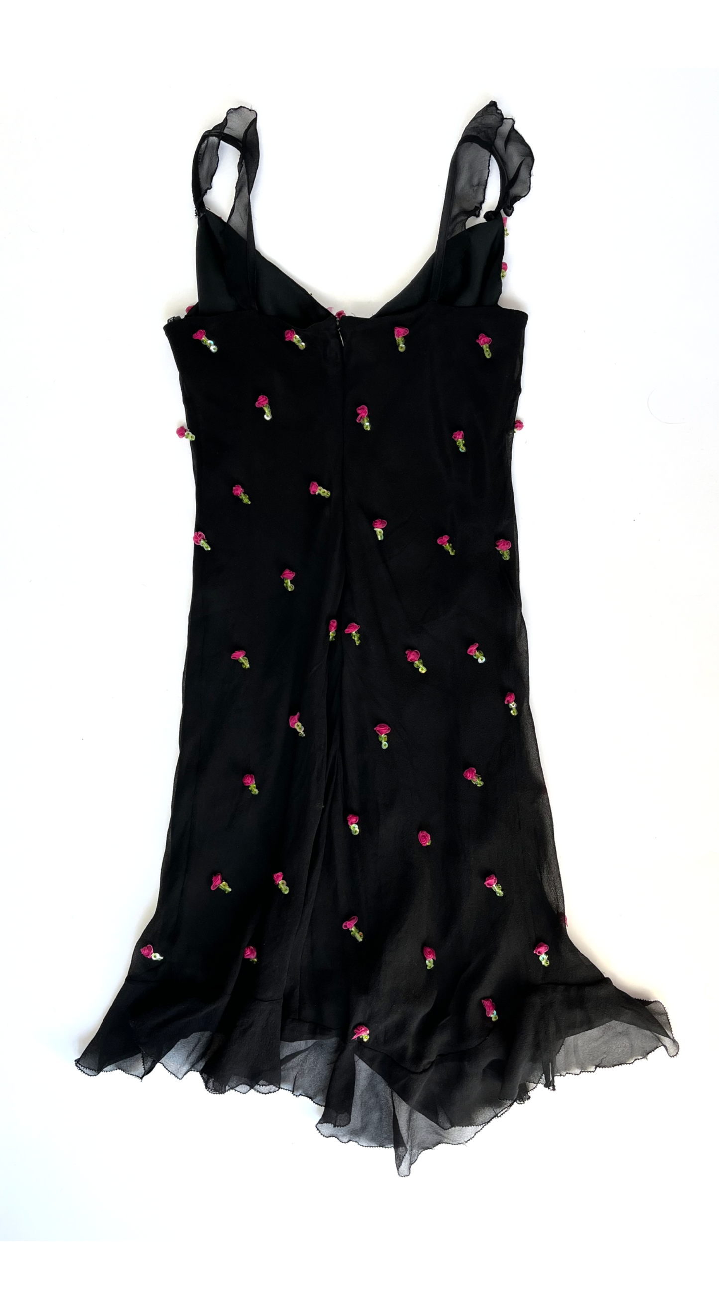 Betsey Johnson ~ Vintage Silk Dress with Embellished Rosebuds