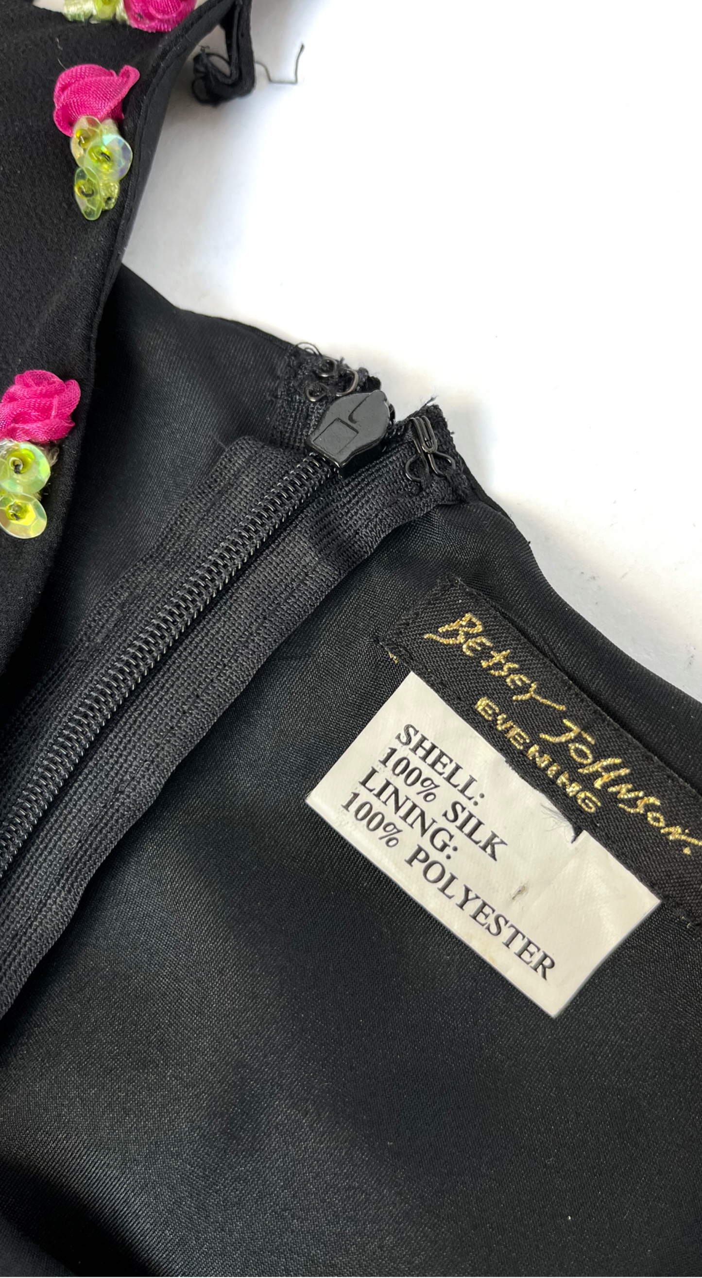 Betsey Johnson ~ Vintage Silk Dress with Embellished Rosebuds