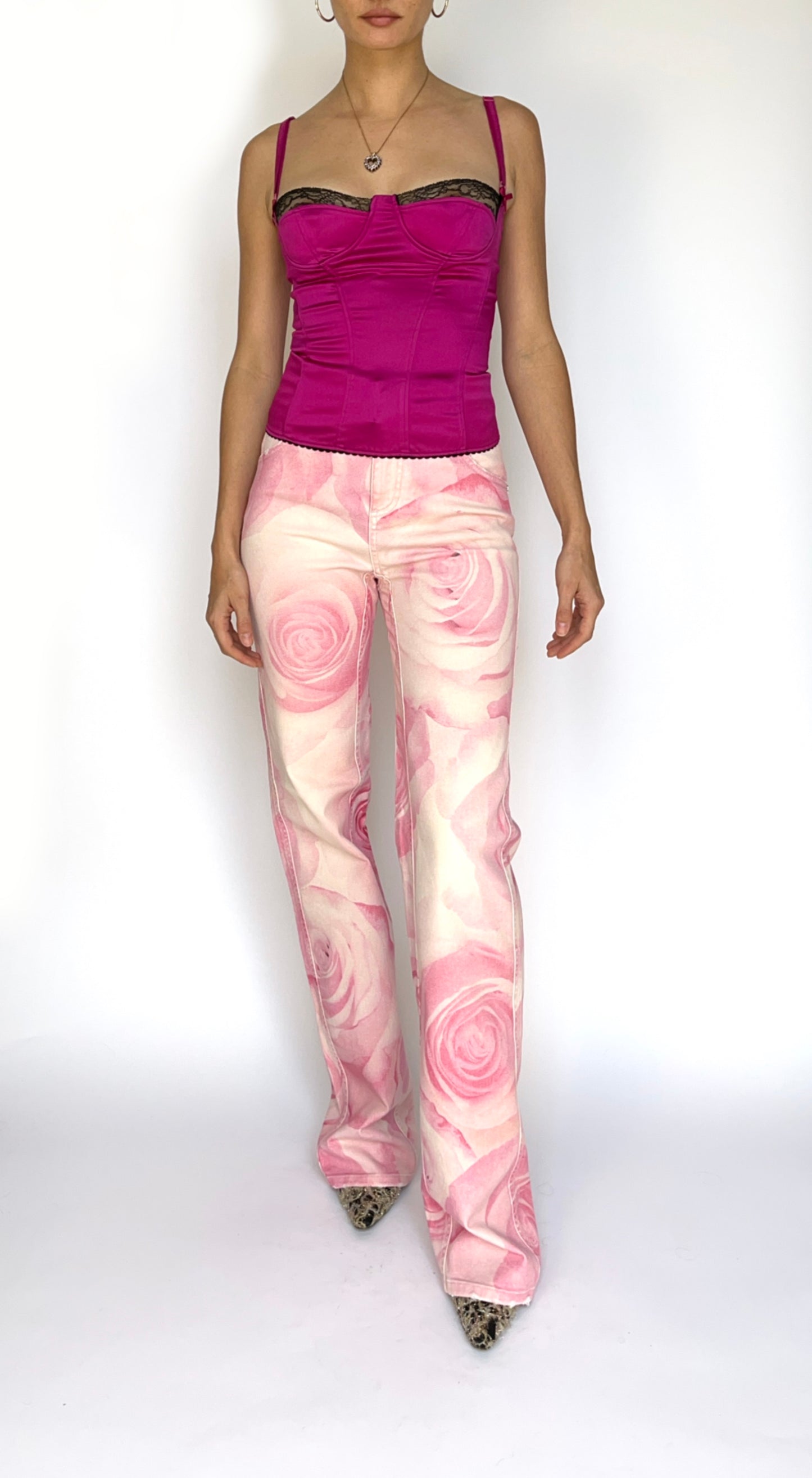 Dolce & Gabbana ~ Y2K Pink Satin Corset with Black Lace
