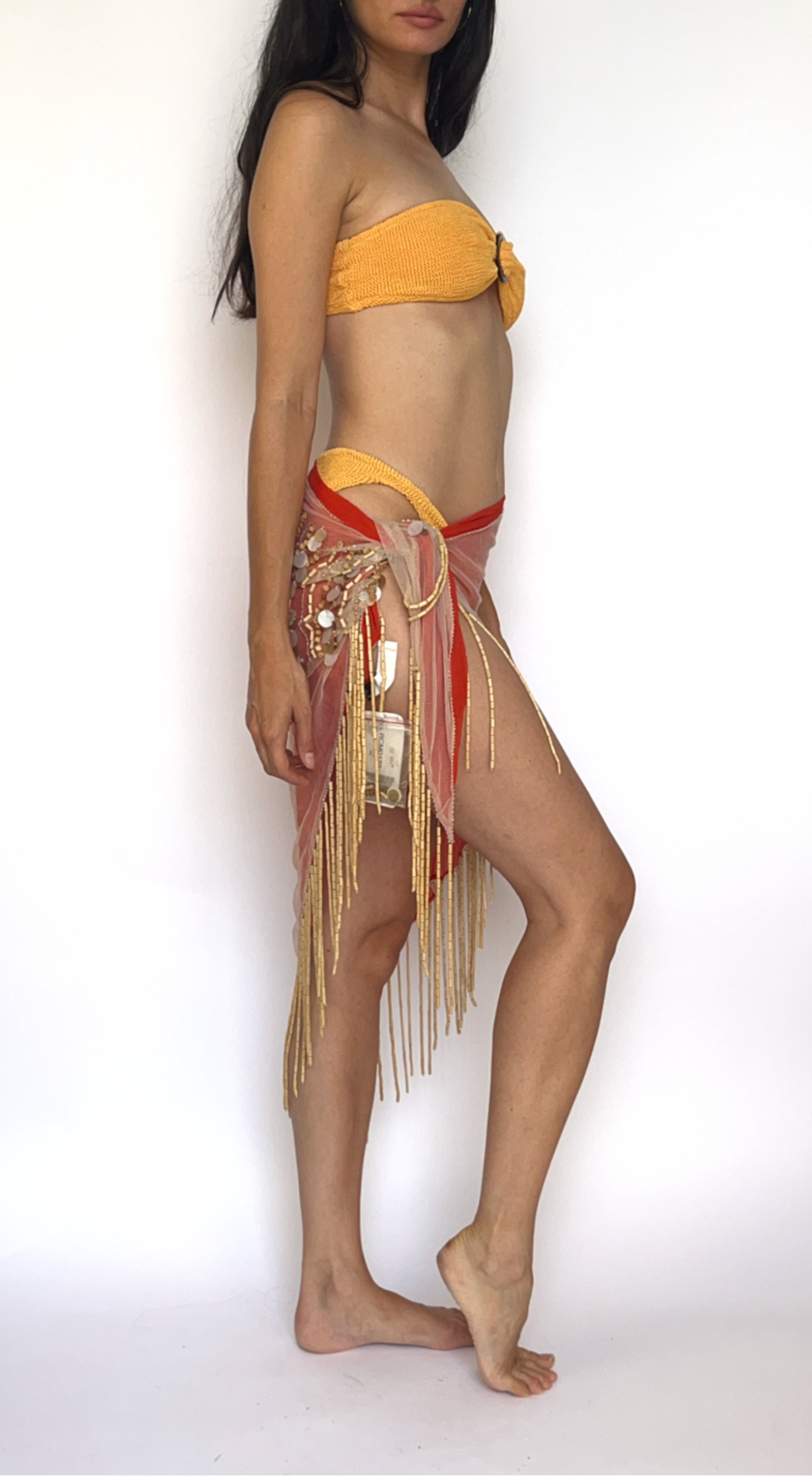 Escada Vintage ~ 2000s Beaded & Fringes Wrap Skirt