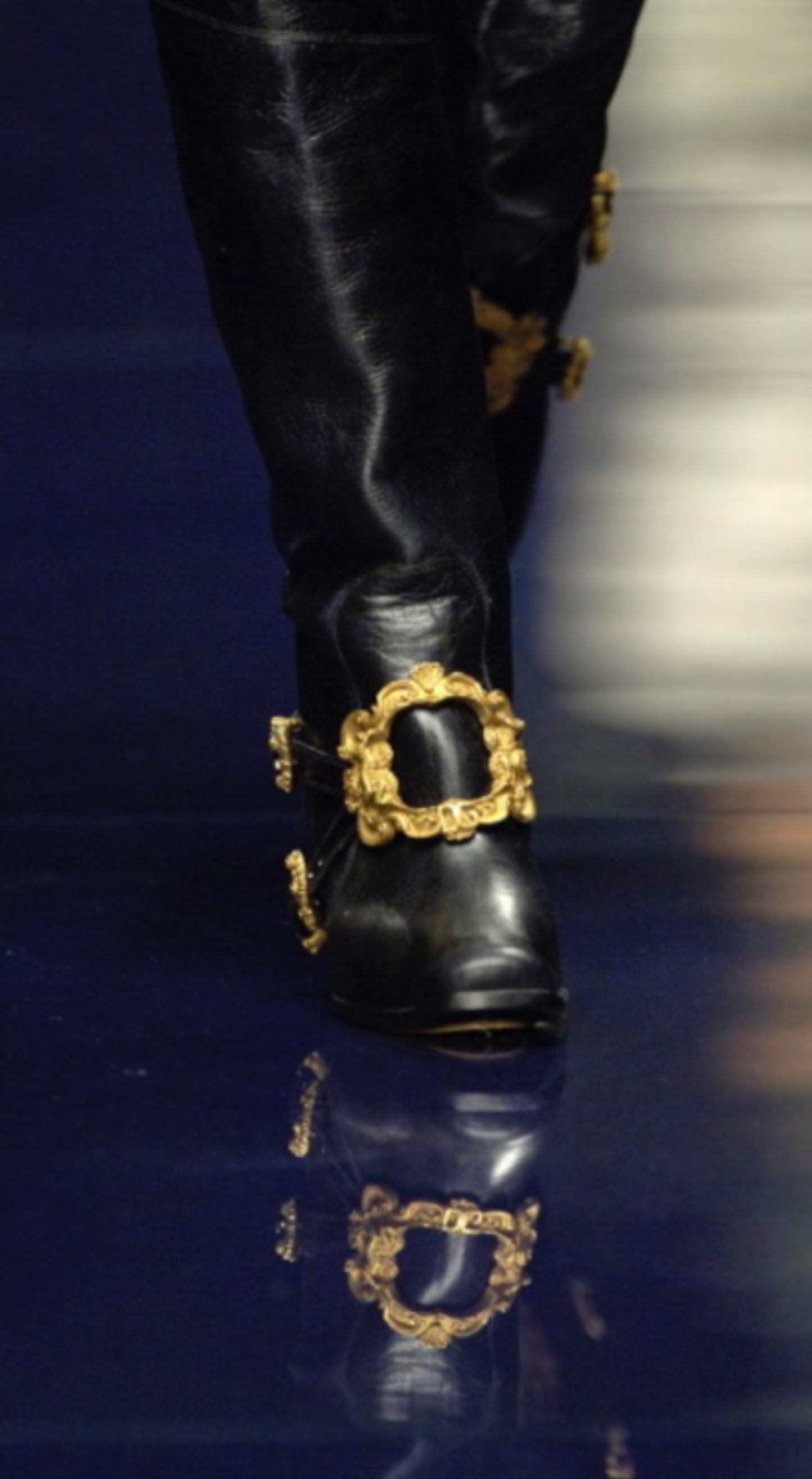 Dolce & Gabbana ~ Runway F/W 2006 Black Leather Boots With Gold Baroque Buckle
