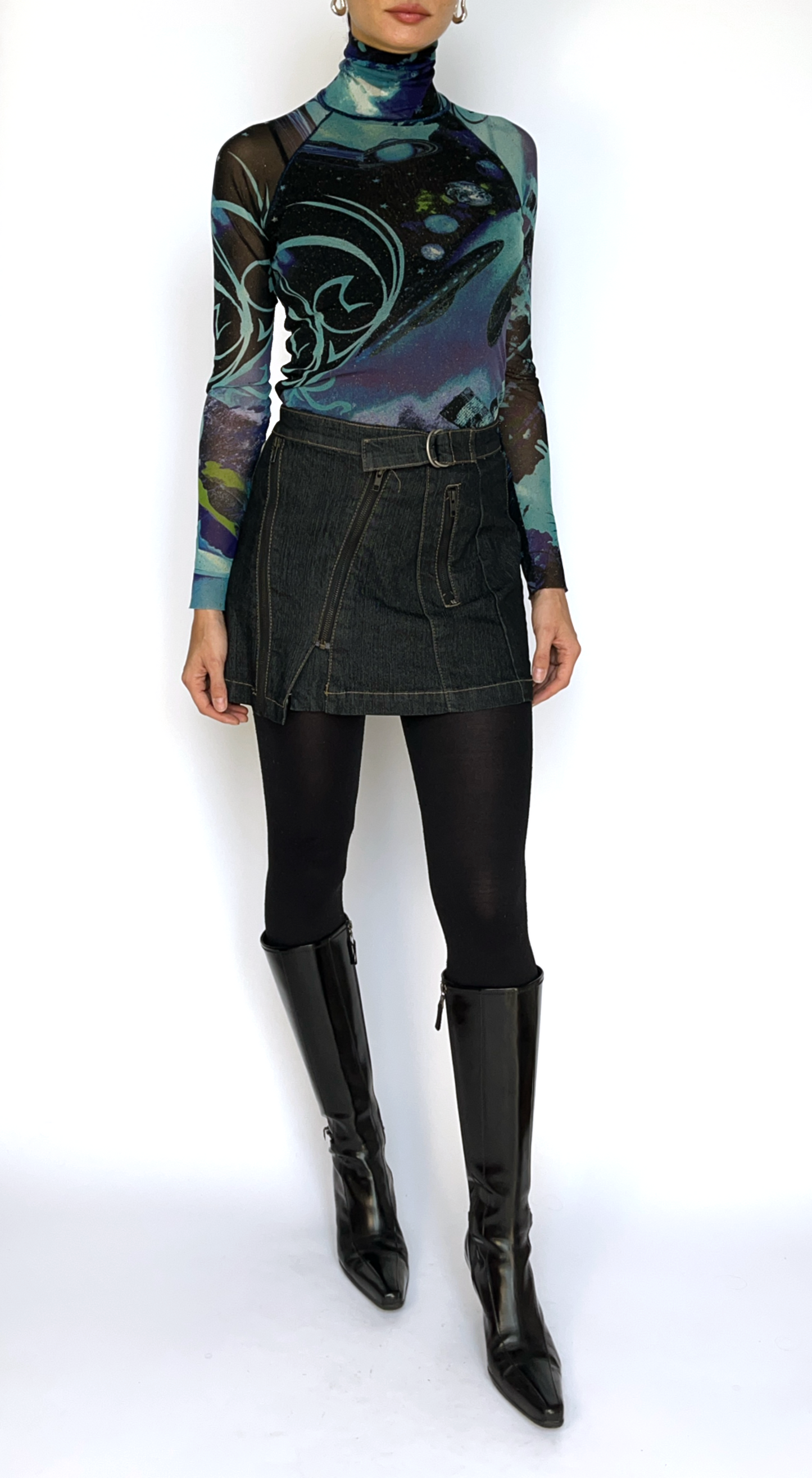 Kenzo ~ Vintage 90s Science Fiction Mesh Turtleneck