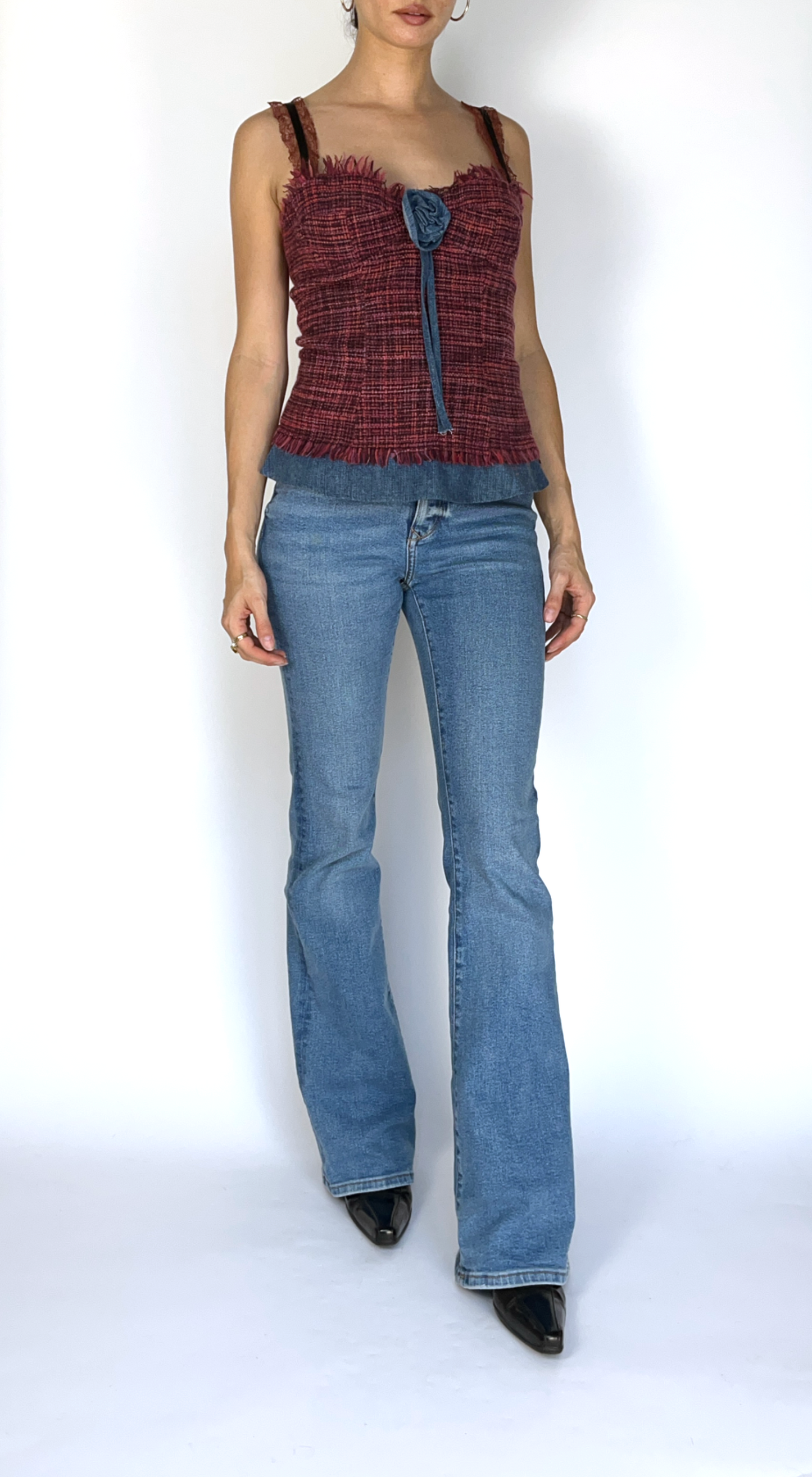 Dolce & Gabbana ~Y2k Rose Tweed Denim Corset
