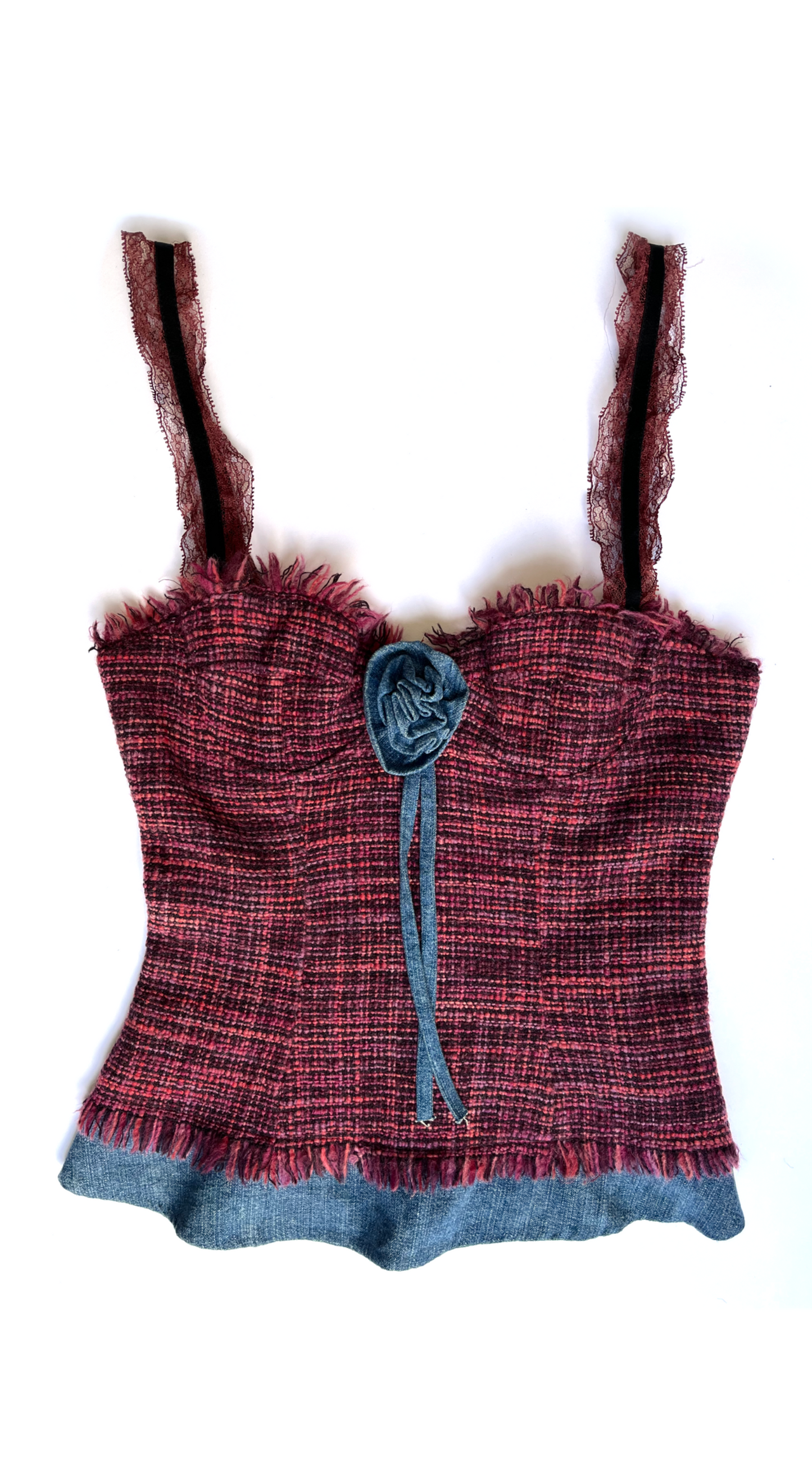 Dolce & Gabbana ~Y2k Rose Tweed Denim Corset
