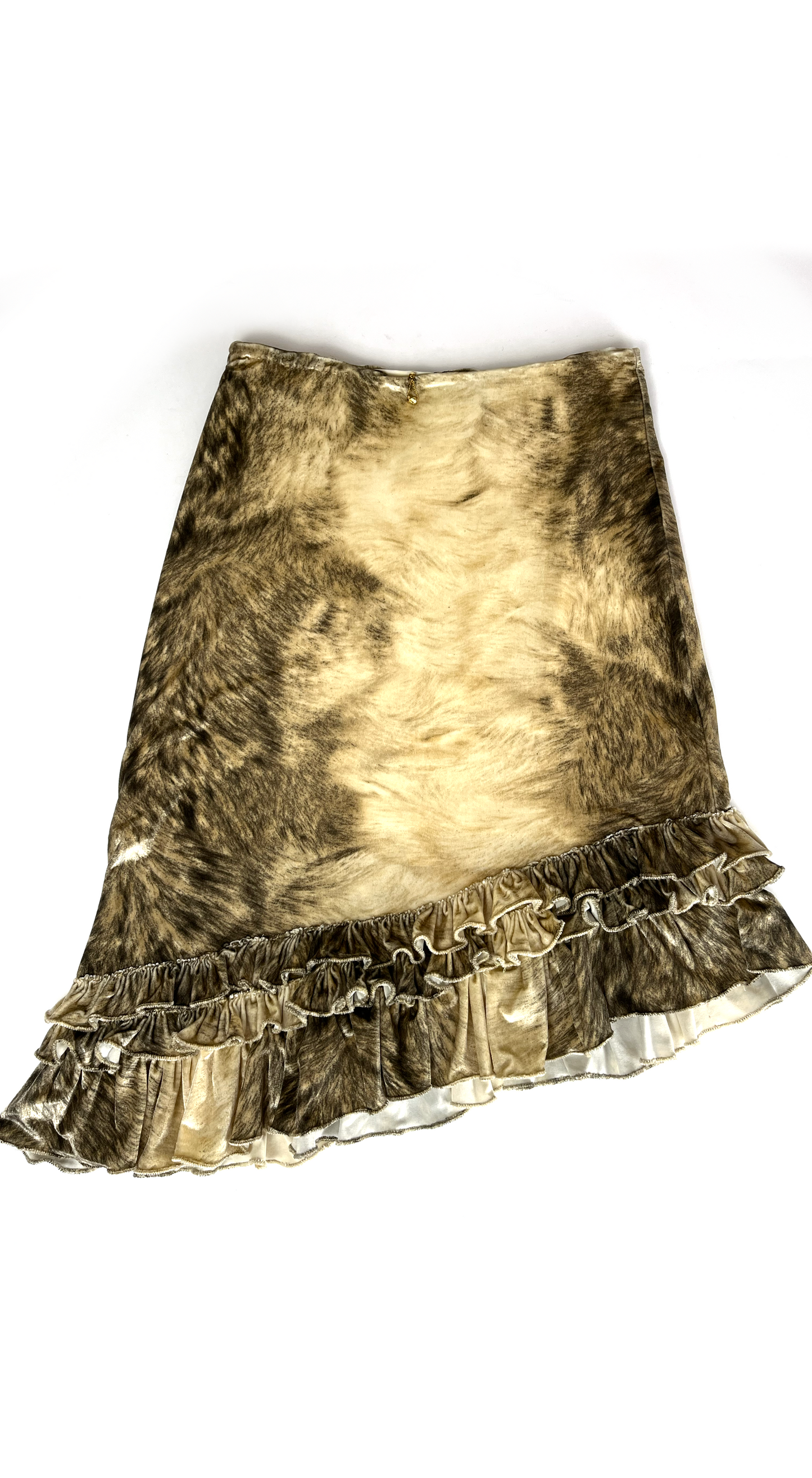 Roberto Cavalli ~ F/W 1999 Ruffled Fur Print Piercing Skirt