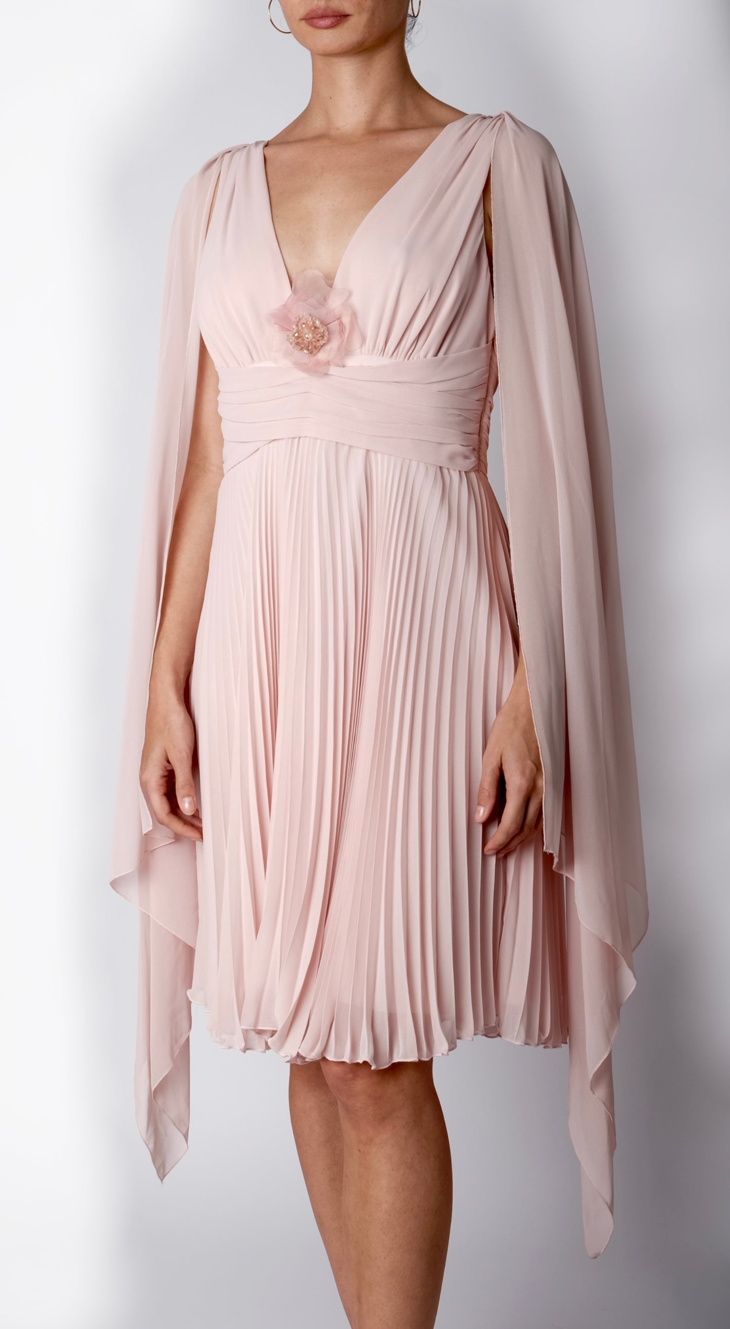Anna Molinari ~Rosa Pleated Chiffon Cape Dress