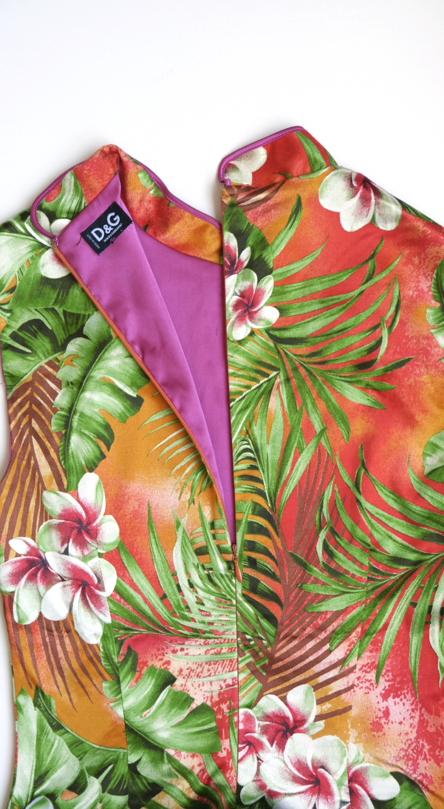 Dolce & Gabbana ~ 2000s Tropical Satin Cheongsam Dress