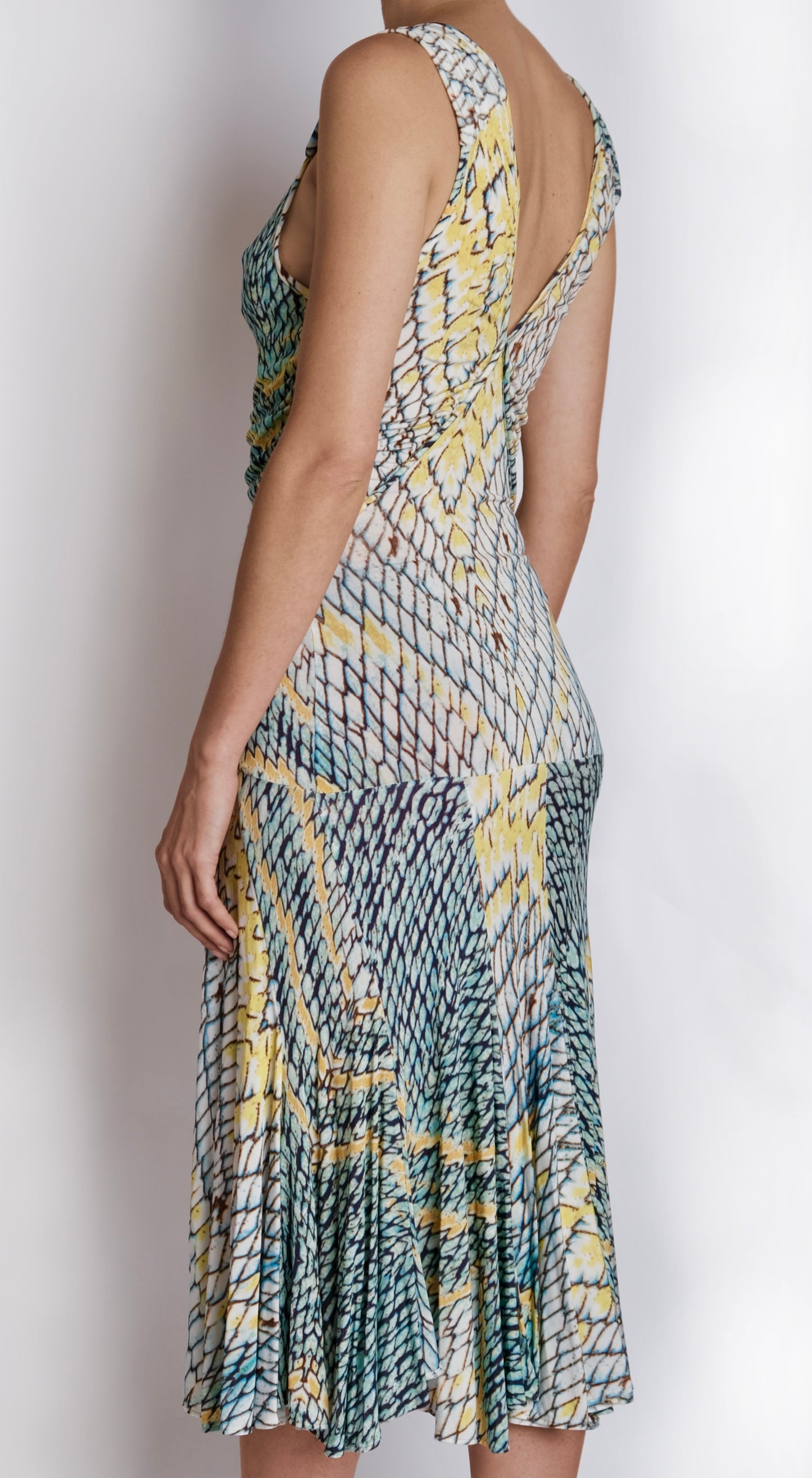 Roberto Cavalli ~ 2000s Abstract Snake Print Midi Bodycon Dress