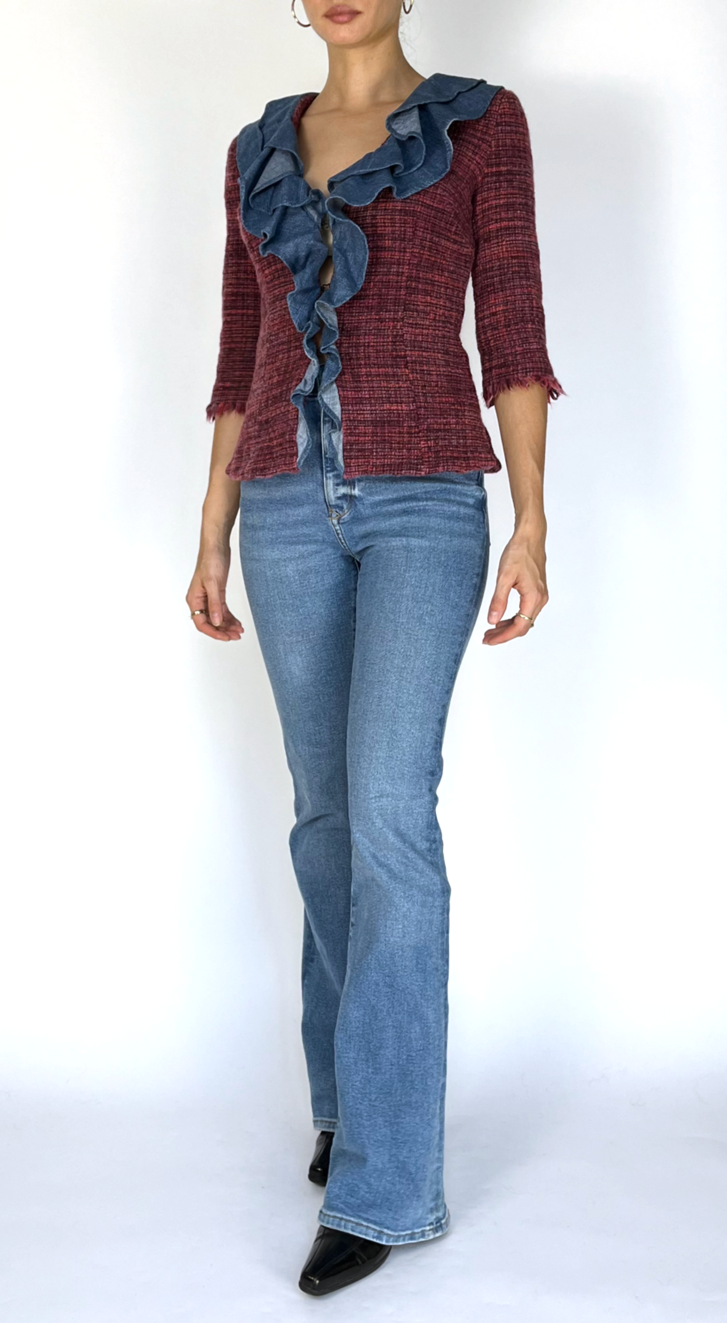 Dolce & Gabbana ~ Y2k Pink Tweed Denim Ruffle Jacket