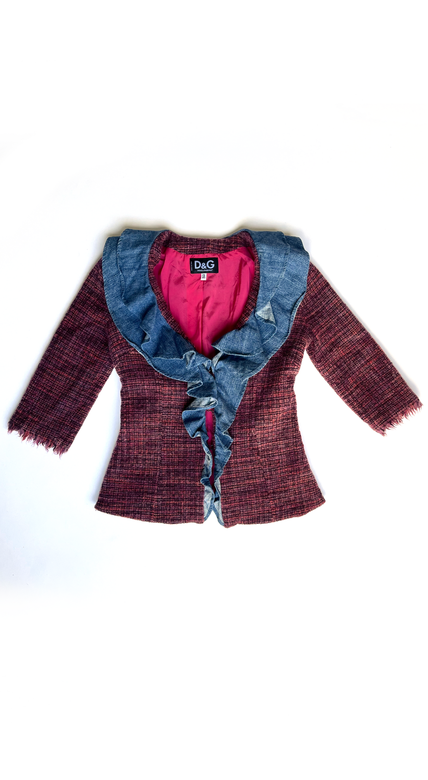 Dolce & Gabbana ~ Y2k Pink Tweed Denim Ruffle Jacket