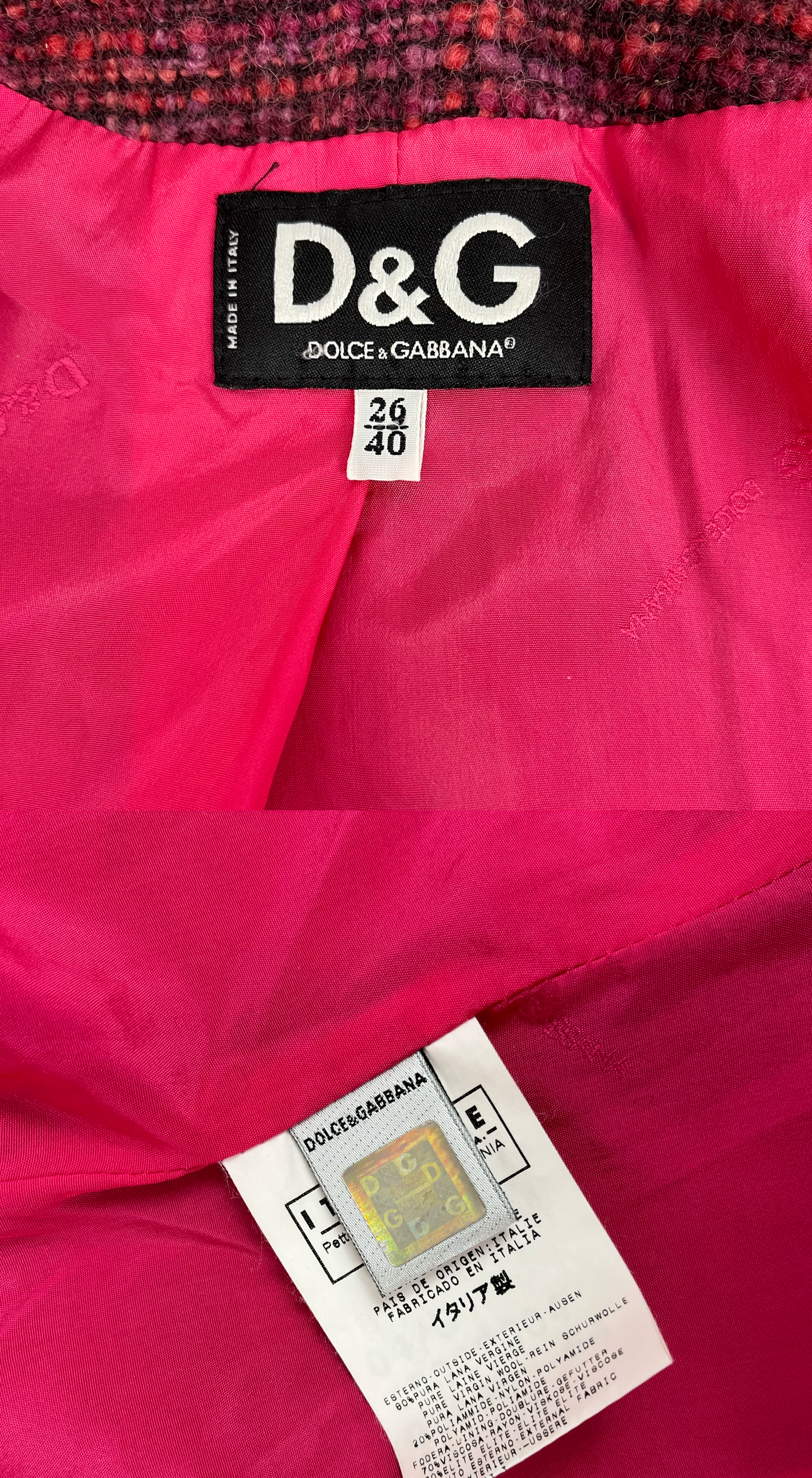 Dolce & Gabbana ~ Y2k Pink Tweed Denim Ruffle Jacket