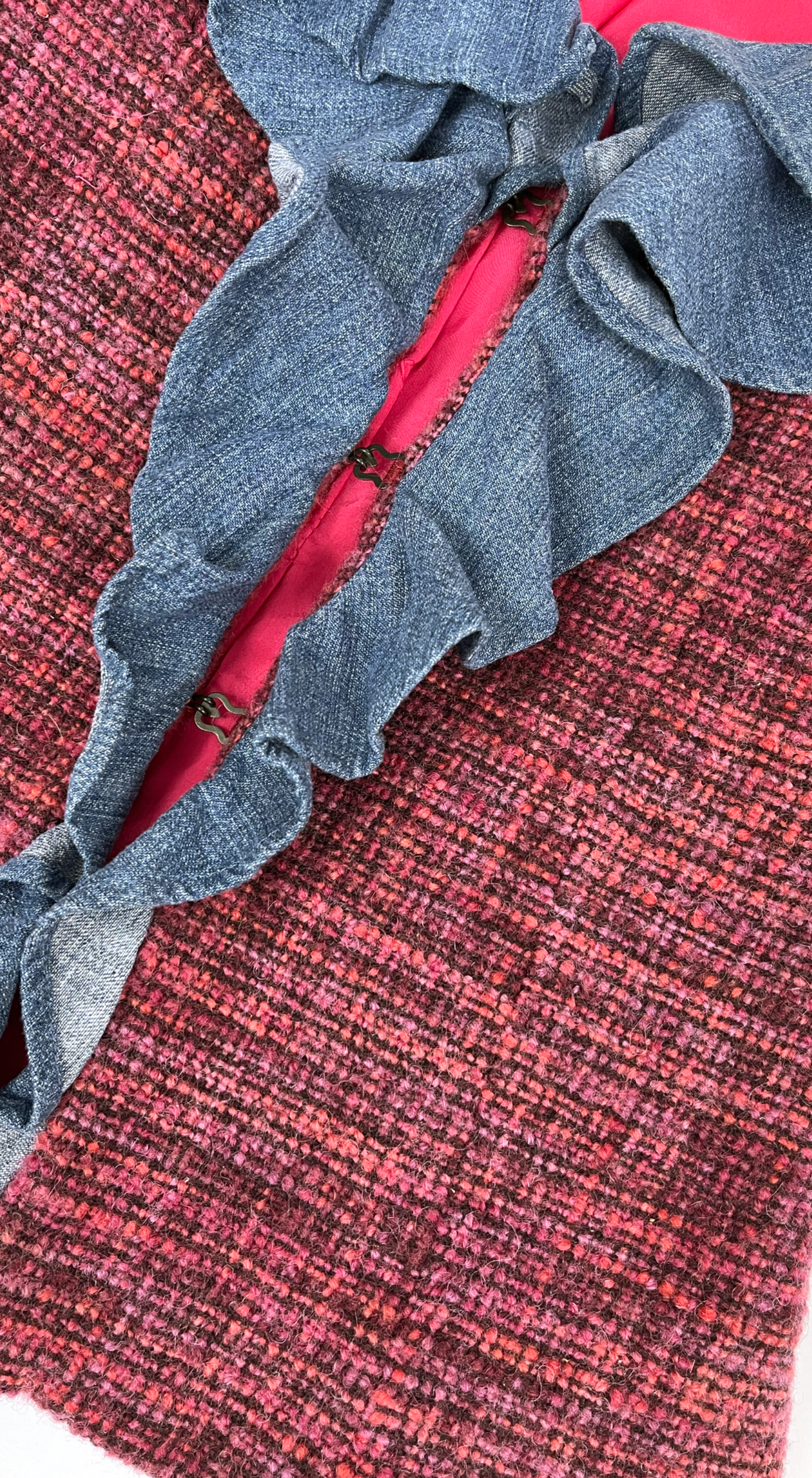Dolce & Gabbana ~ Y2k Pink Tweed Denim Ruffle Jacket