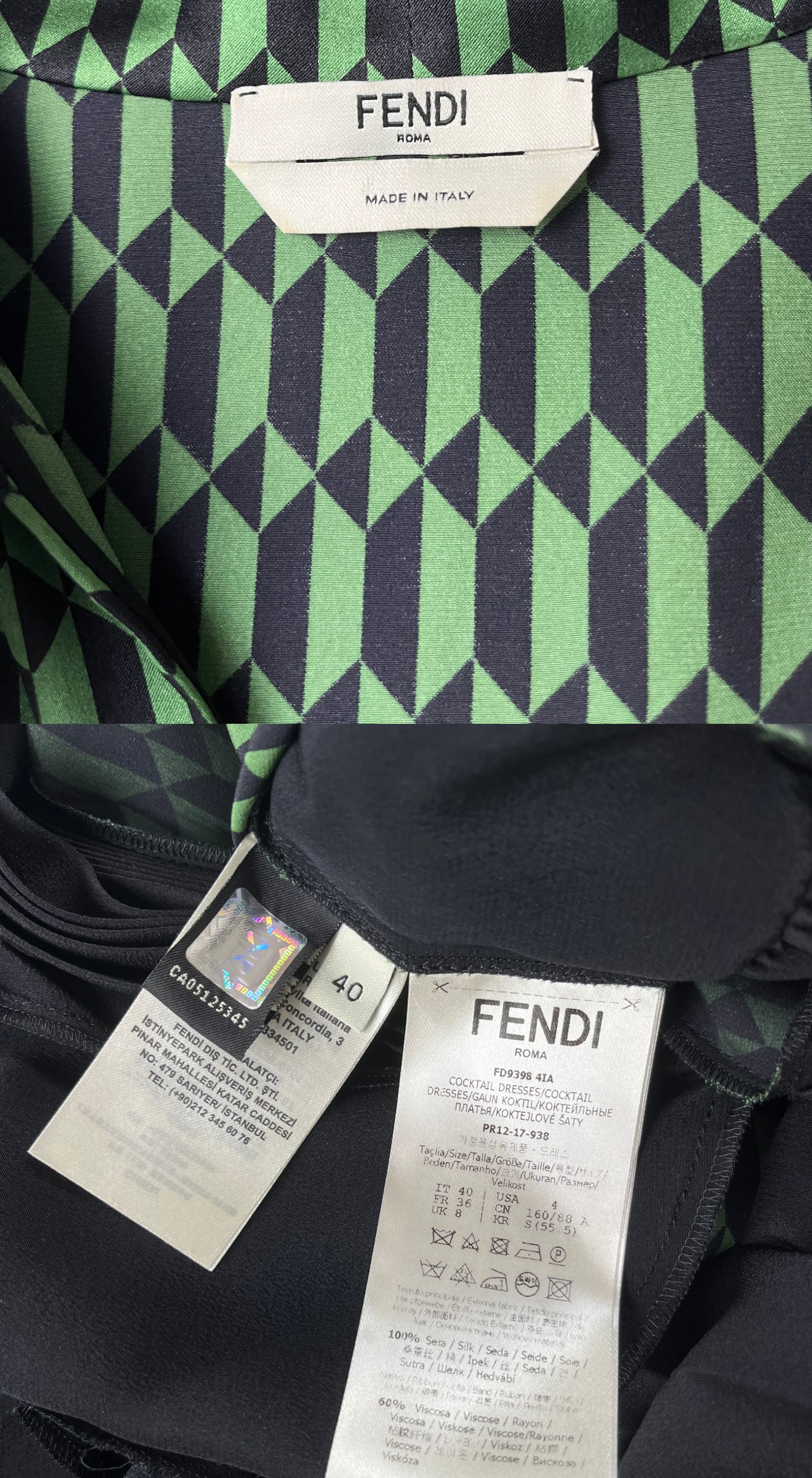 Fendi ~ Fall 2017 Green Geometric Silk Scarf Dress