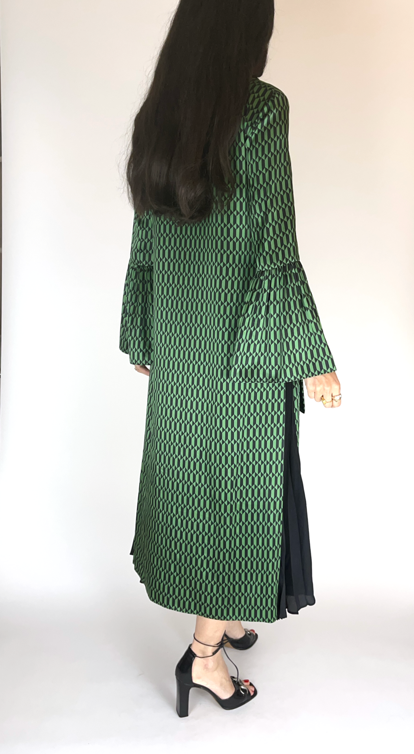 Fendi ~ Fall 2017 Green Geometric Silk Scarf Dress
