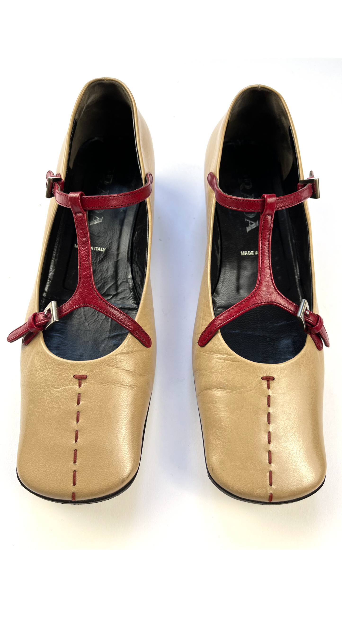 Prada ~ 1990s Beige Leather Mary Janes