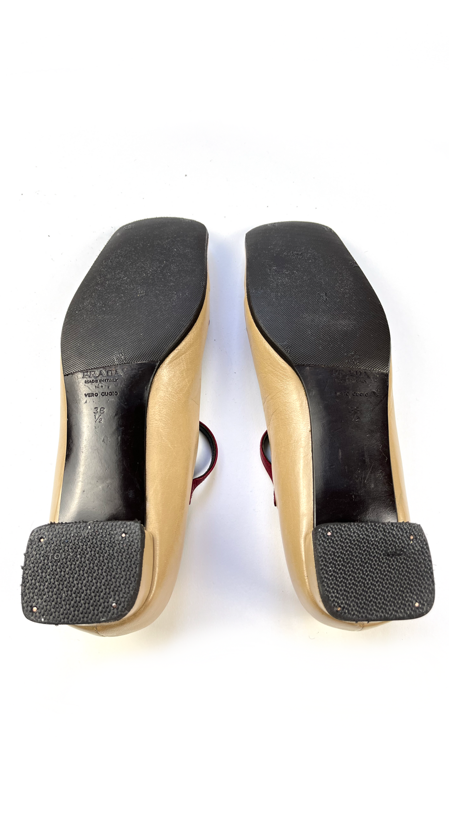 Prada ~ 1990s Beige Leather Mary Janes