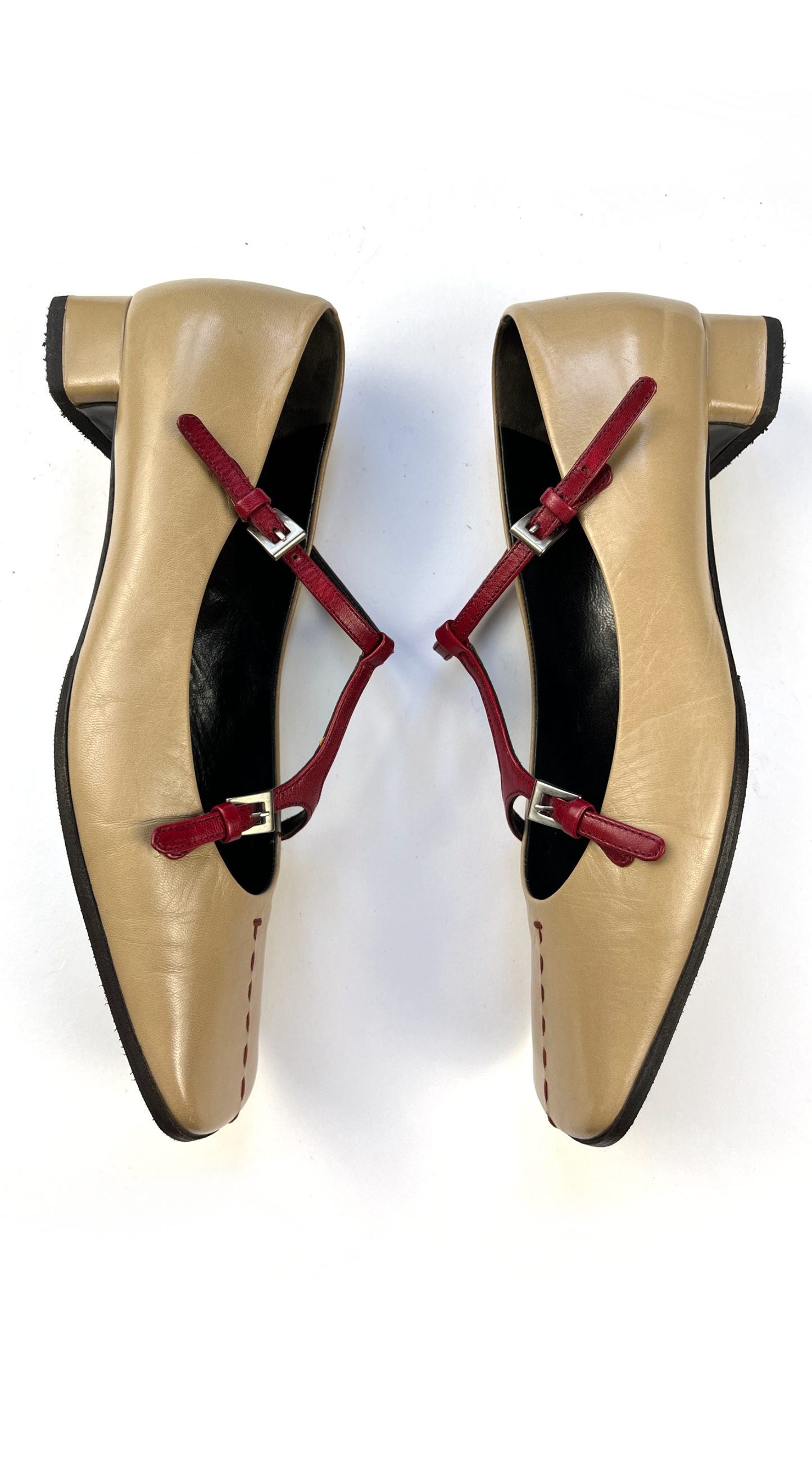 Prada ~ 1990s Beige Leather Mary Janes