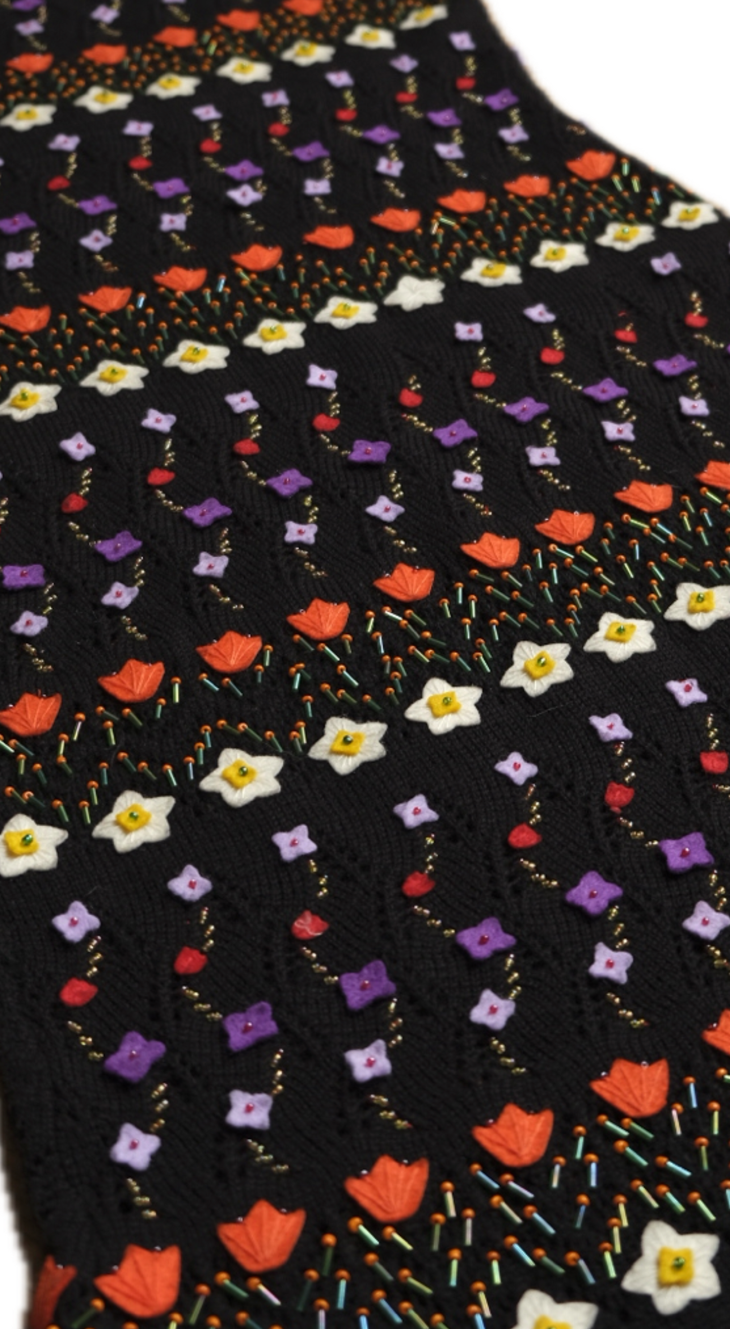 Moschino ~ 1990s Black Wool Knitted Floral Beaded Maxi Dress