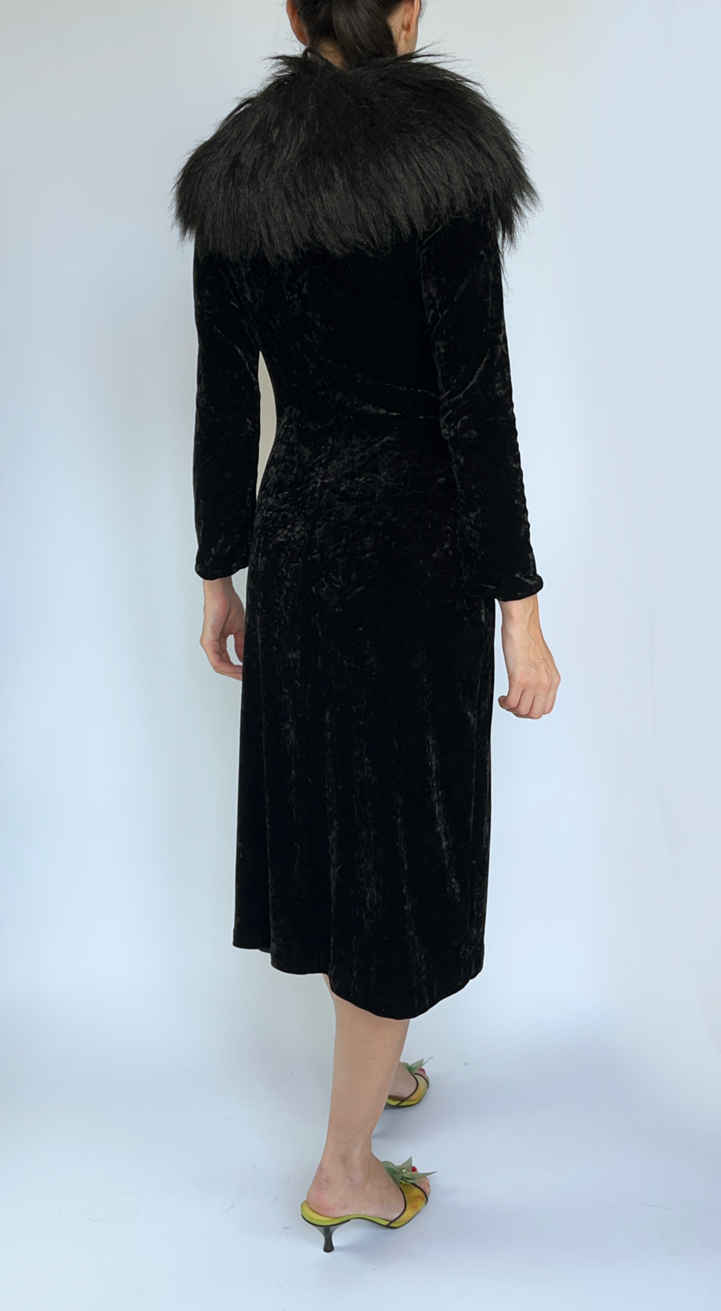 Betsey Johnson ~ 1990s Romantic Faux Fur Trim Black Velvet Coat