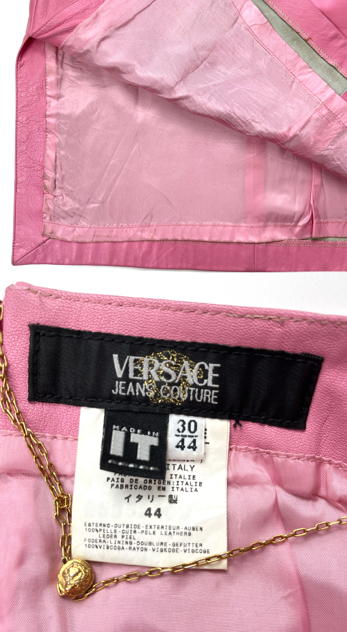 Versace ~ Vintage Gold Chain Pink Leather Skirt