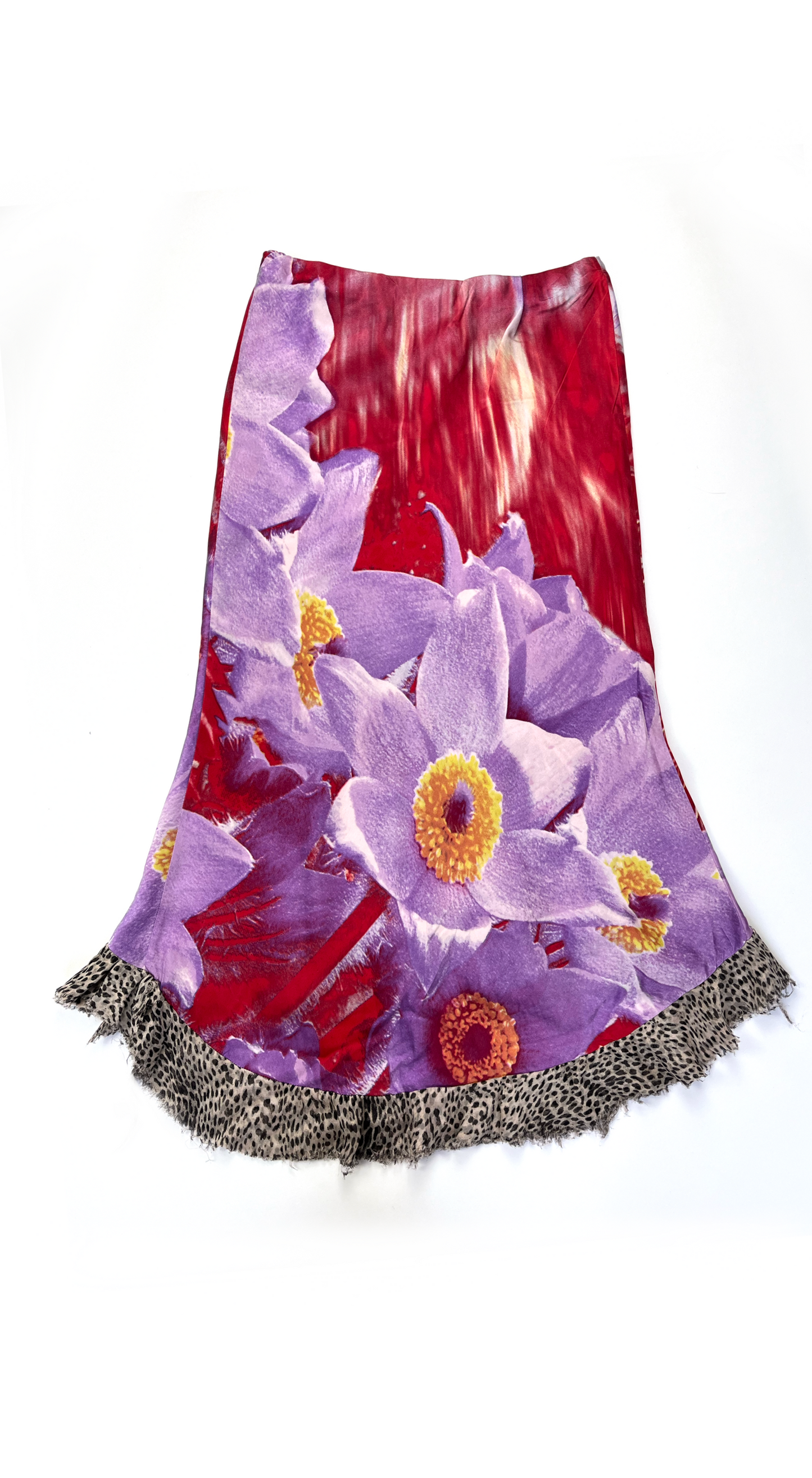 Roberto Cavalli ~ S/S 2000 Floral Leopard Silk Skirt