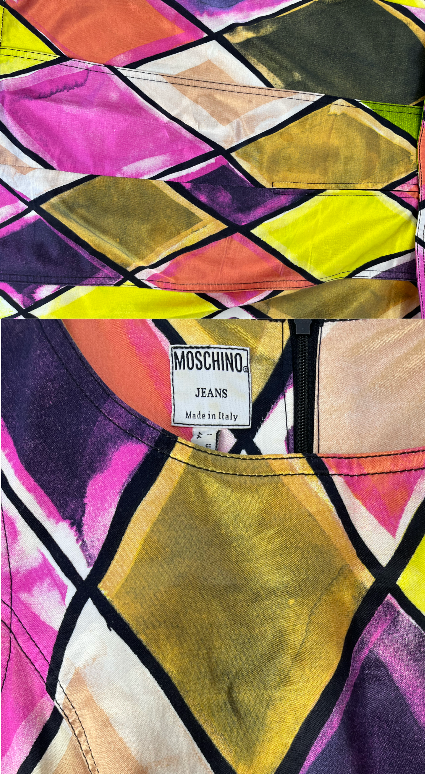 Moschino ~ 1990s Fran Drescher Harlequin Dress
