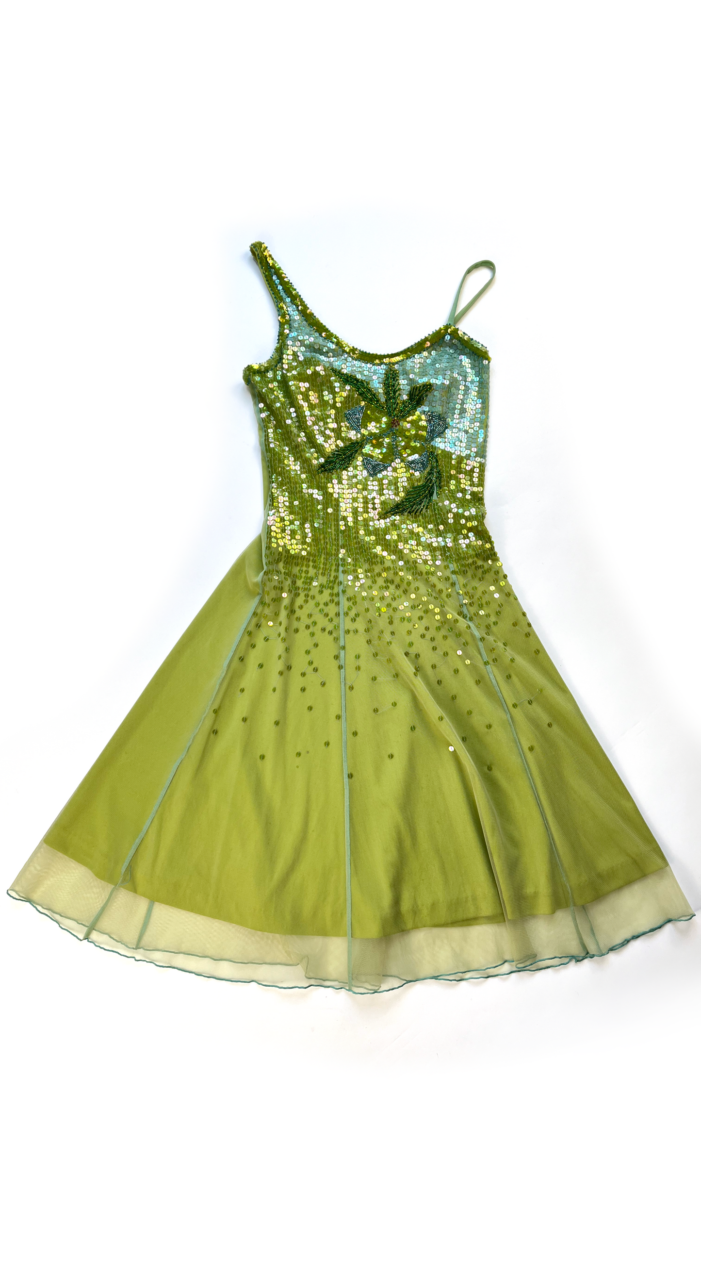 Betsey Johnson ~ 1990s Green Sequin One-shoulder Dress