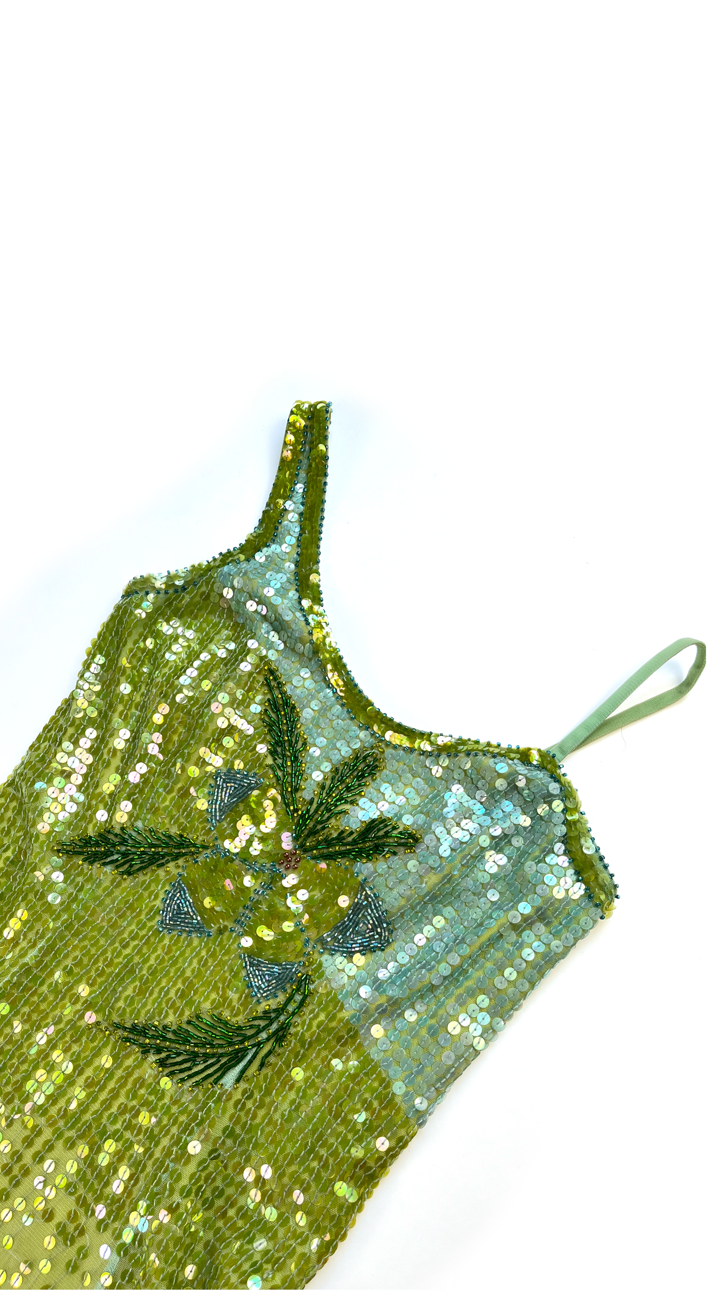 Betsey Johnson ~ 1990s Green Sequin One-shoulder Dress