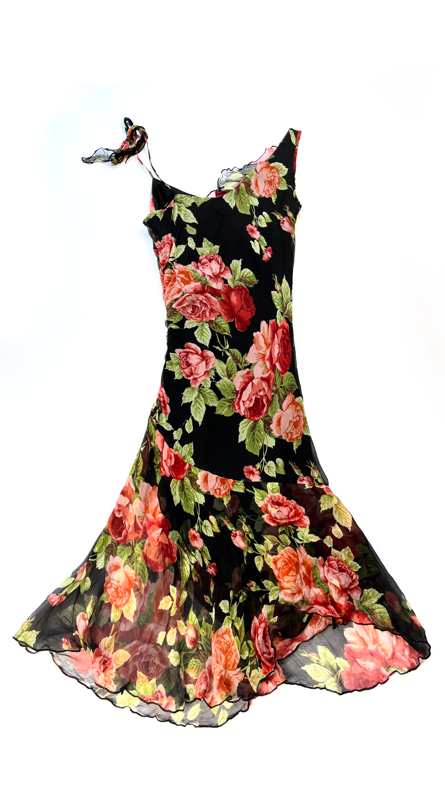 Italian Designer ~ Silk Rose Print Midi Dress