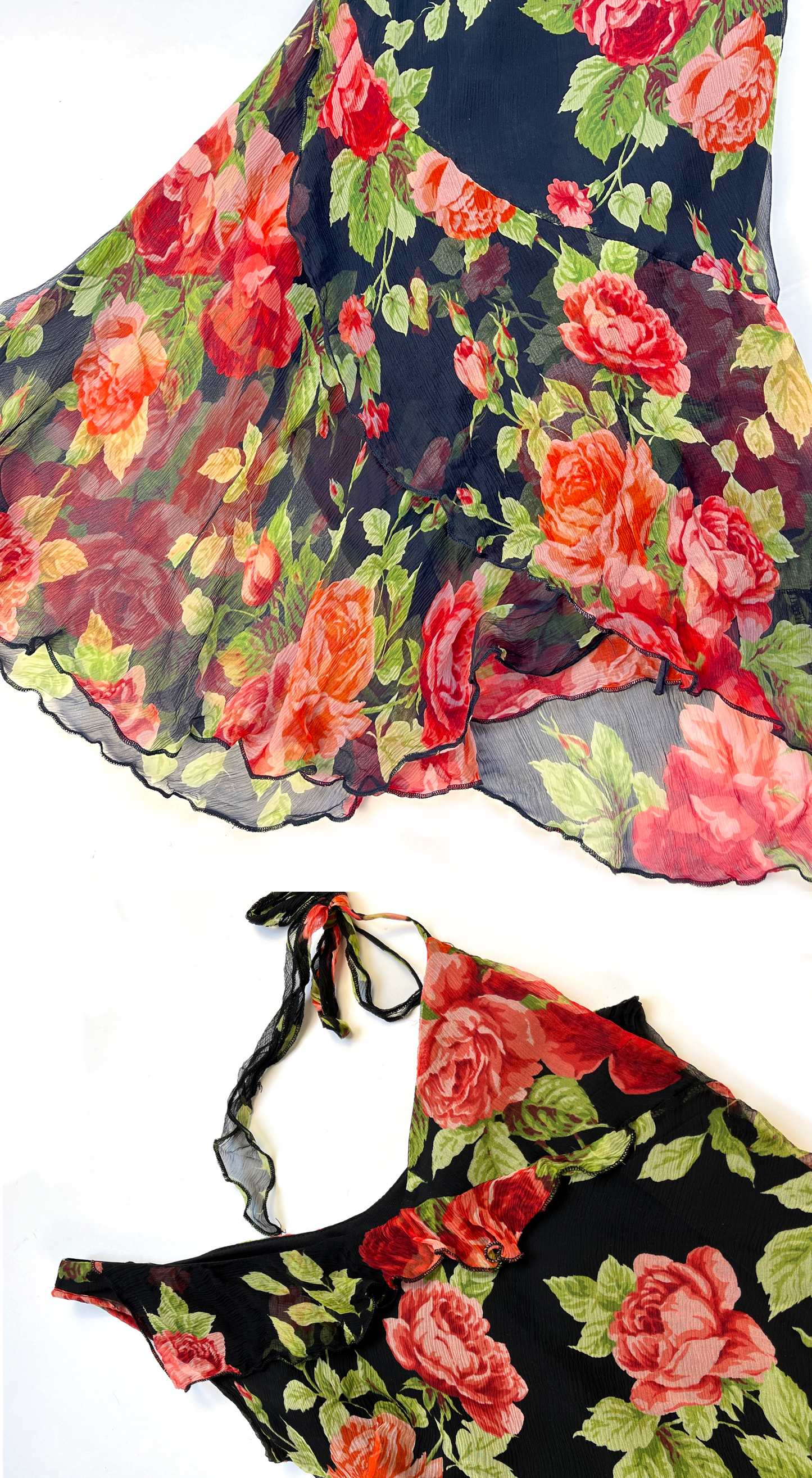 Italian Designer ~ Silk Rose Print Midi Dress