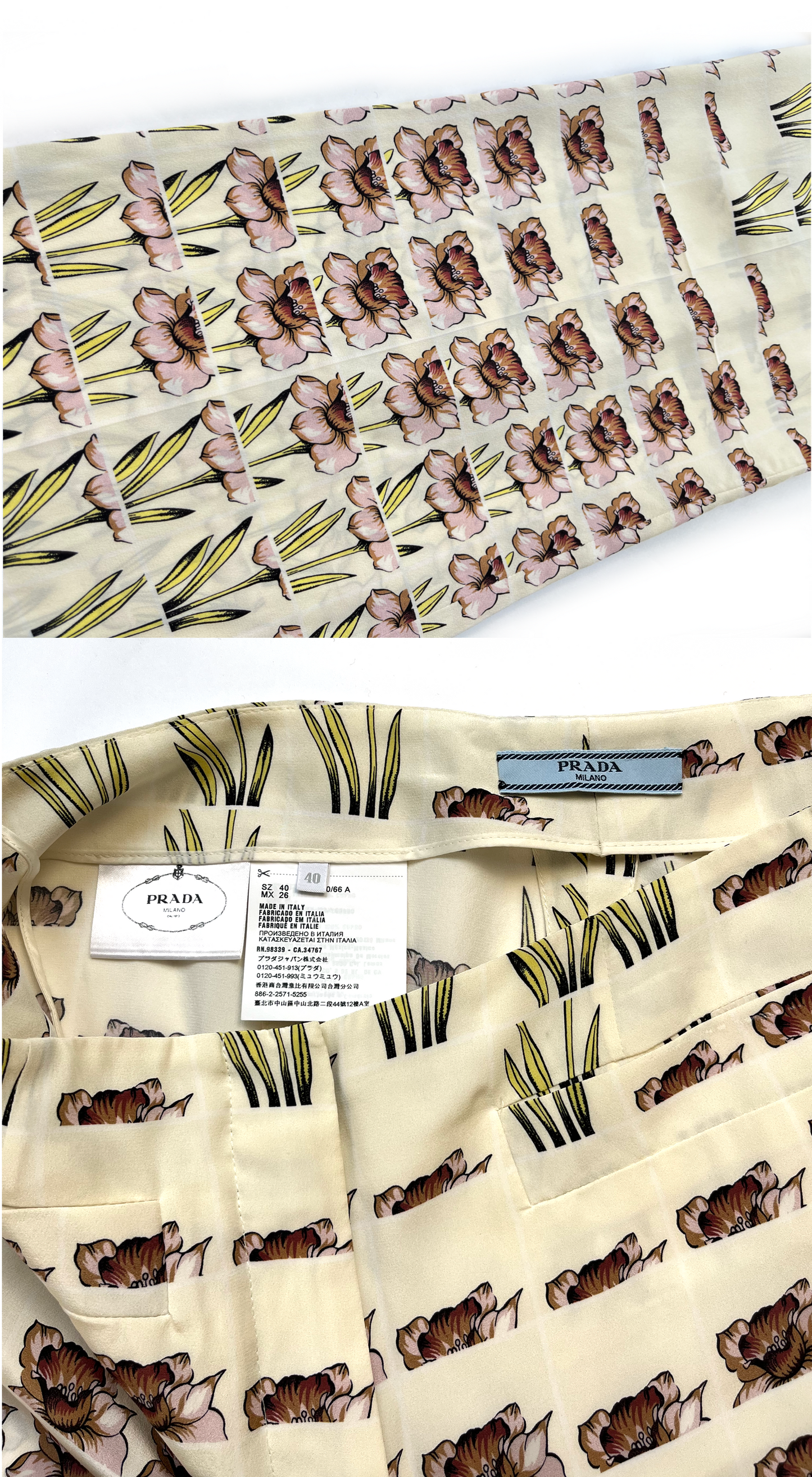 Prada ~ Silk Daffodil Narcissus Flower Pants