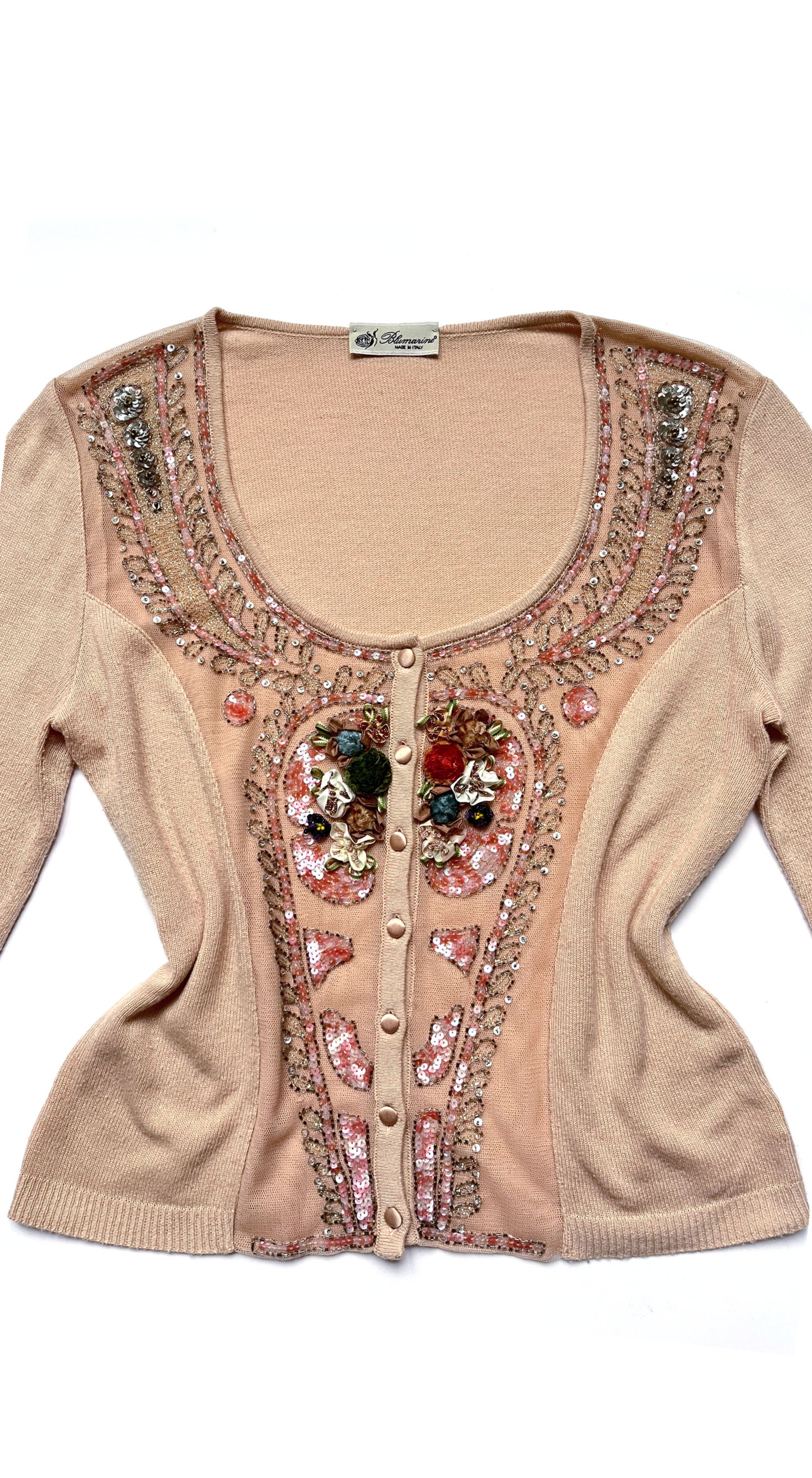Blumarine ~ 2000s Embellished Floral Cardigan in Blush Pink