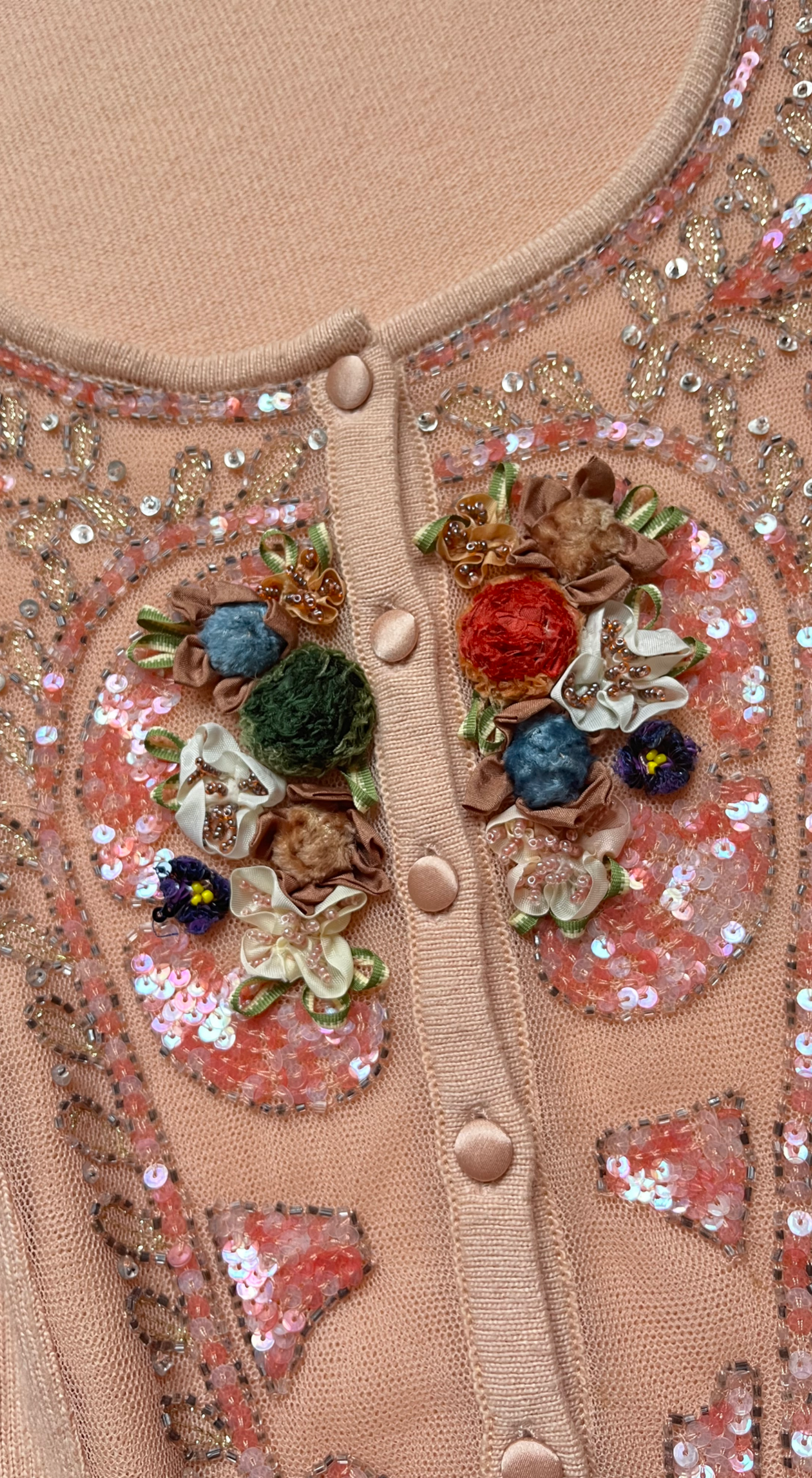 Blumarine ~ 2000s Embellished Floral Cardigan in Blush Pink