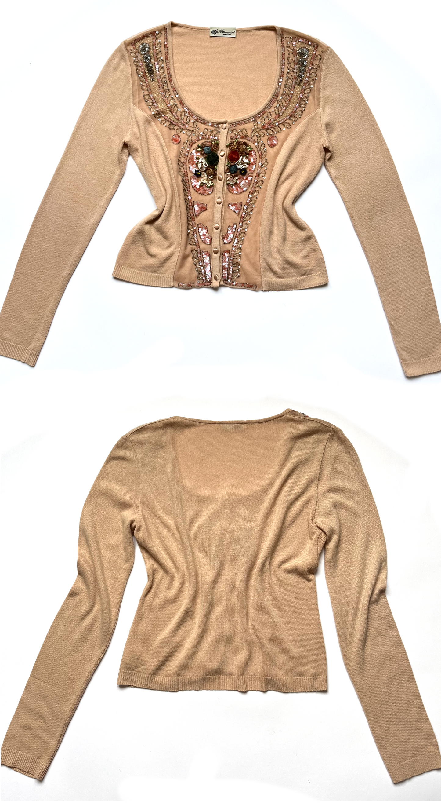 Blumarine ~ 2000s Embellished Floral Cardigan in Blush Pink