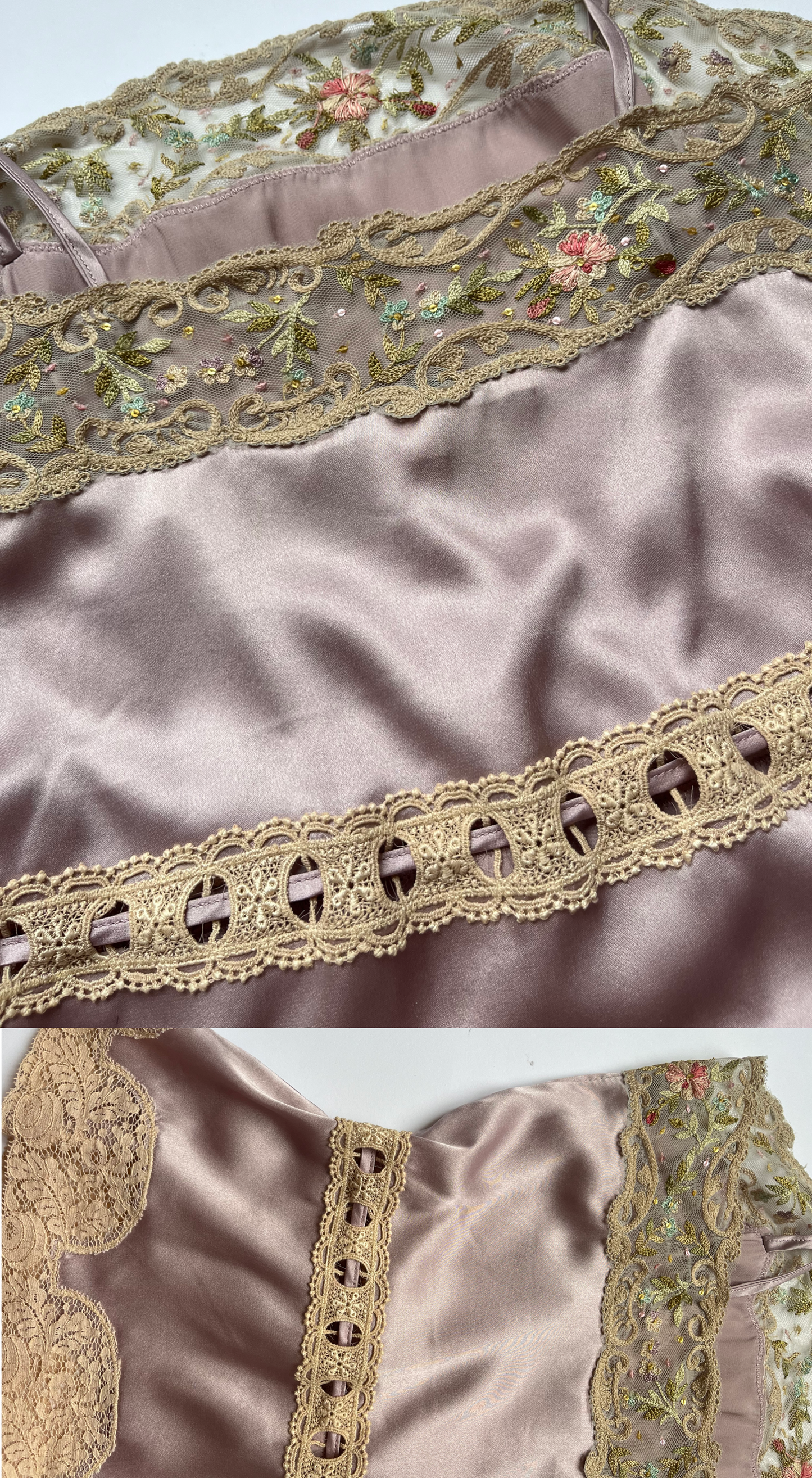 Blumarine ~ 2000s Silk Strap Top with Floral Lace Details