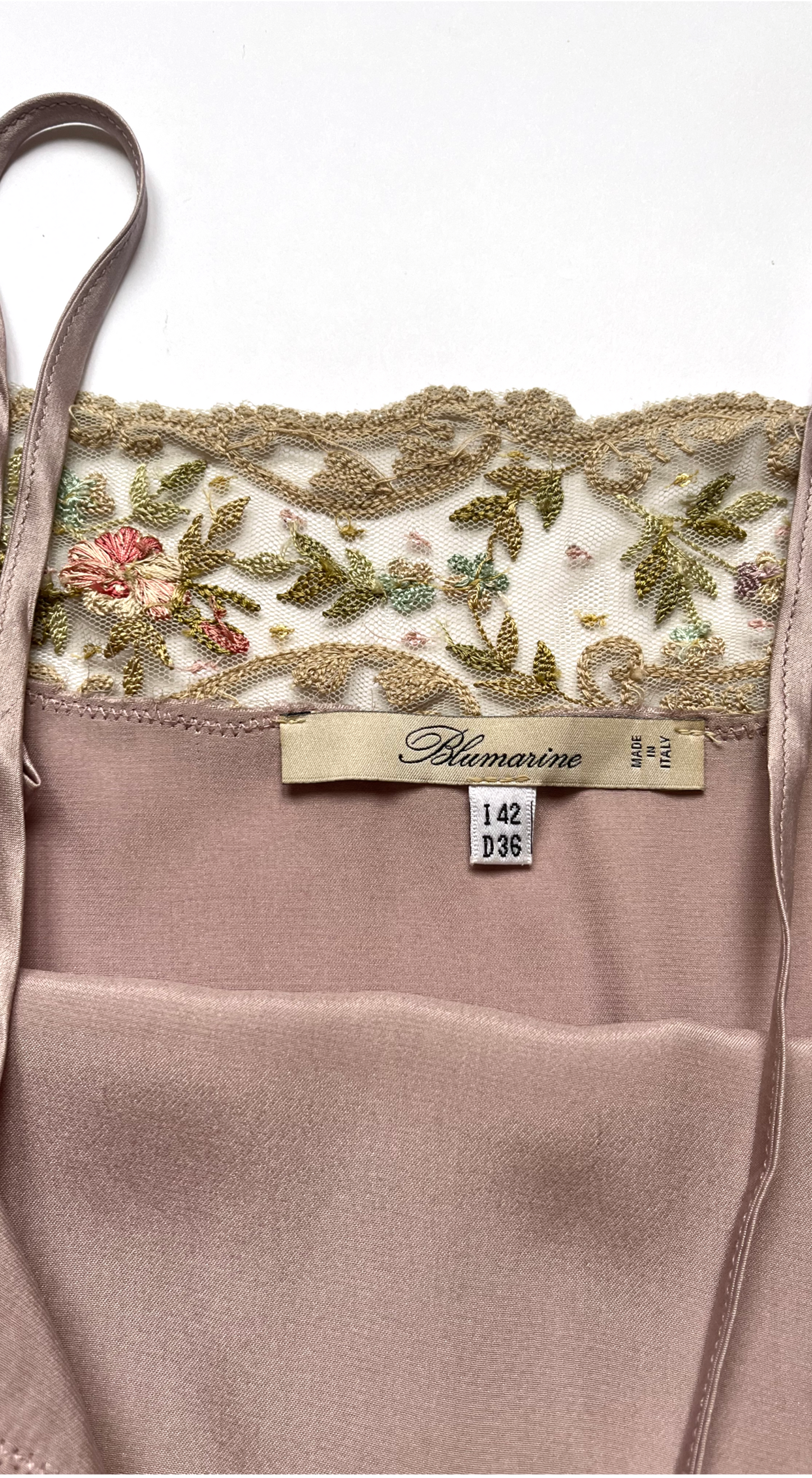 Blumarine ~ 2000s Silk Strap Top with Floral Lace Details
