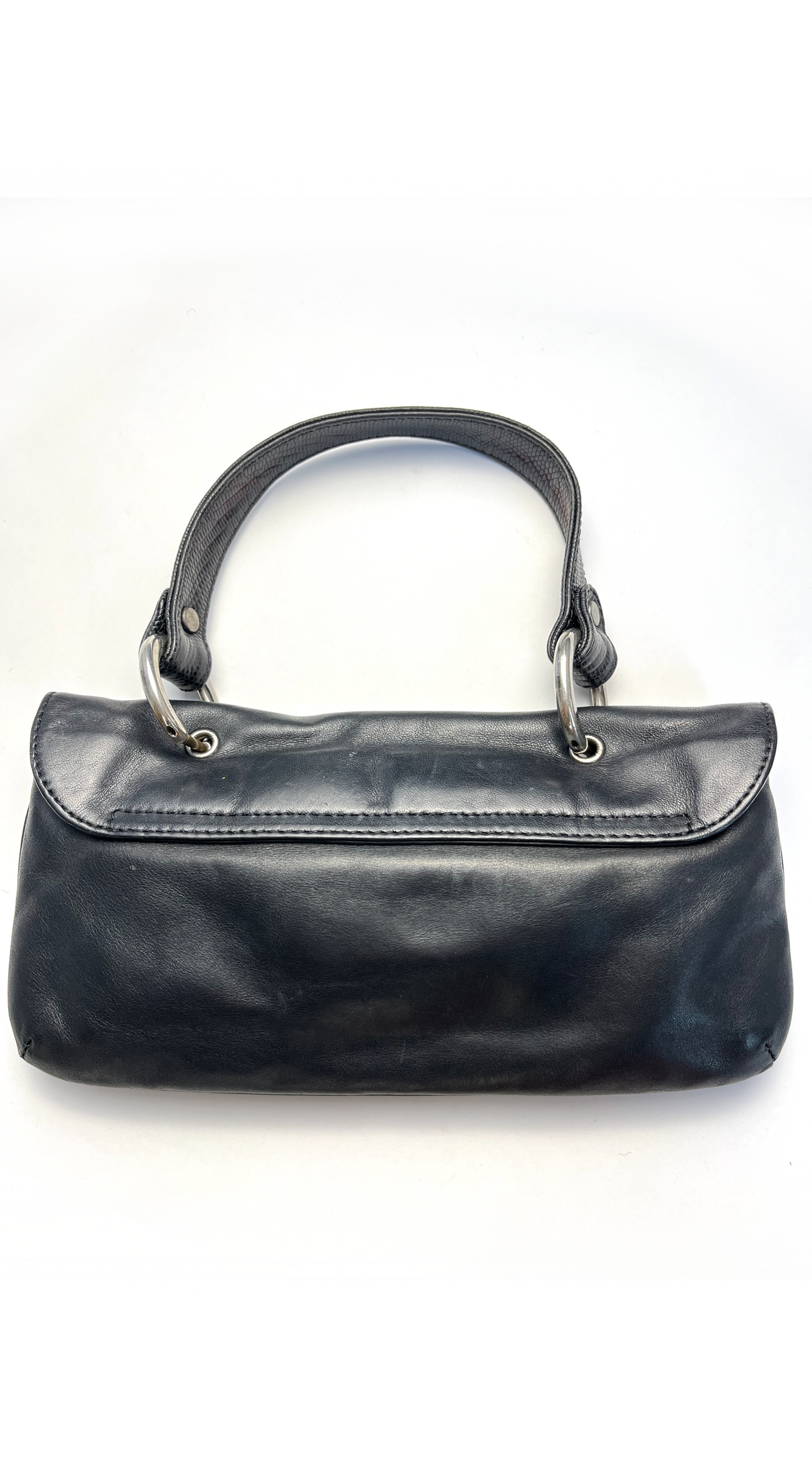 Dolce & Gabbana ~ 2000s Black Leather Handbag with Silver D&G Logo