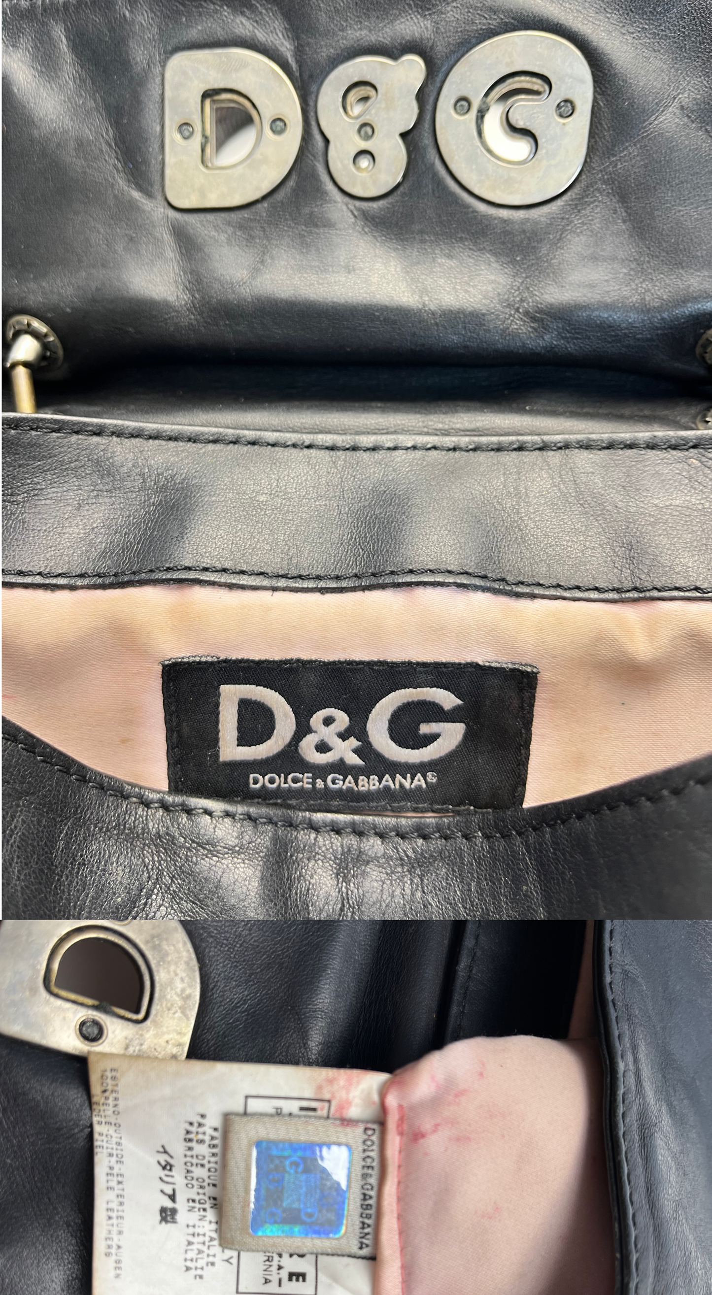 Dolce & Gabbana ~ 2000s Black Leather Handbag with Silver D&G Logo